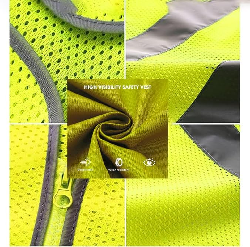 High Visibility Safety Vest, High Vis Vest with Mesh Design, Reflective Strips, Multiple Pockets for Men and Women Yellow,Wear to 140 to 160 Pounds