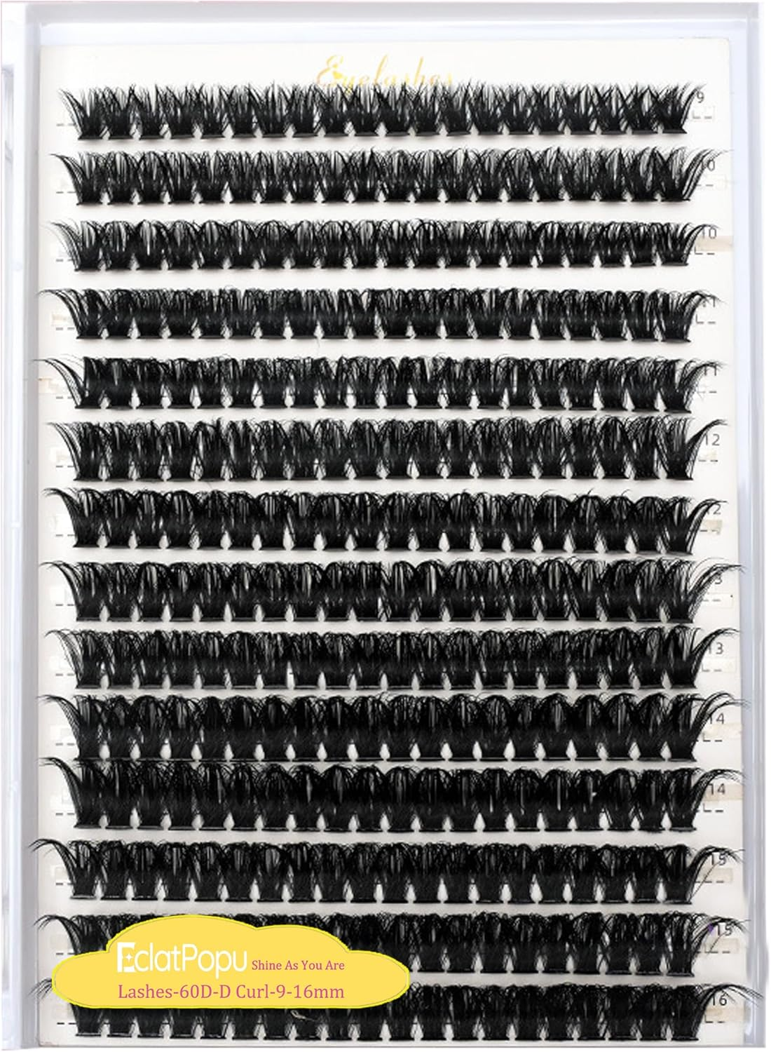 Lash Clusters Fluffy Eyelash - 60D D Curl 9-16Mm Mixed False Cluster - 1YJ-60-D