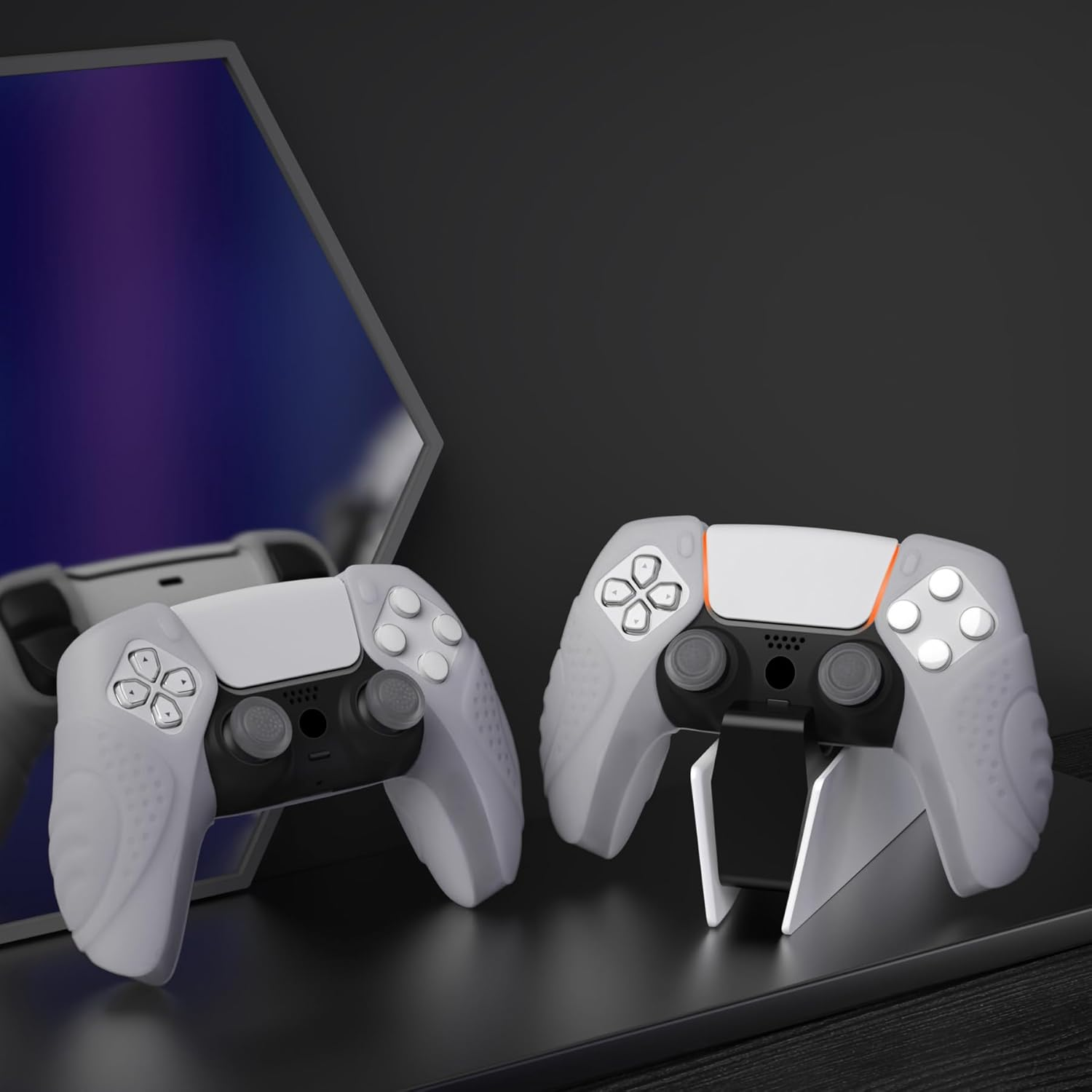 Playvital Guardian Edition Clear White Ergonomic Soft Controller Silicone Case Grips for Ps5, Rubber Protector Skins with Thumbstick Caps for Ps5 Controller &ndash; Compatible with Charging Station - Clear White image number 6