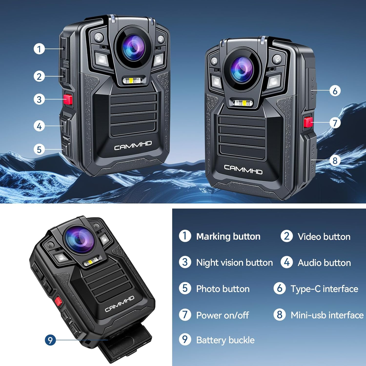 CAMMHD V8Pro-64Gb 4K Body Camera, Dual Batteries Wearable Camcorder Video Camera with Audio, 170&deg; Wide Angle Night Vision Body Cam for Police Security Guard Personal Safety Night Adventure image number 5