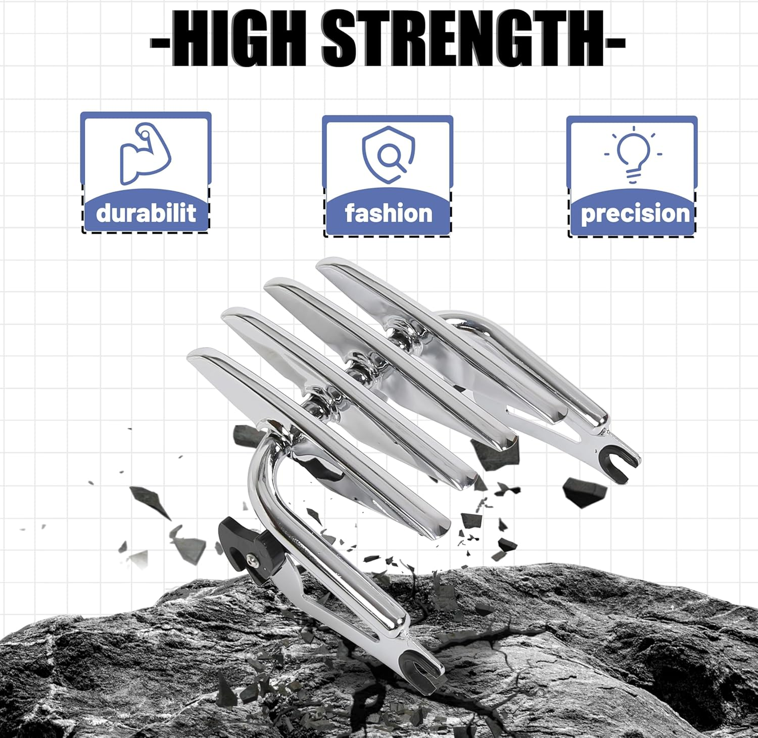 ECOTRIC Stealth Detachable Luggage Rack Compatible with 2009-2024 Harley Davidson Touring Models Street Glide Road Glide Road King Electra Glide FLHR FLTR Chrome image number 4