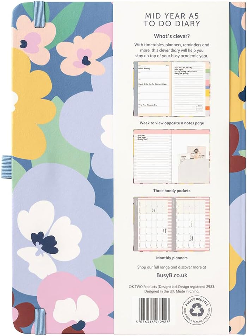 Busy B A5 Diary - Mid-Year Academic Diary - Aug 25 - Aug 26 - Floral Print - Weekly Planner with To-Do Lists, Notes, Week-To-View, 3 Pockets, Year Planner & Elastic Closure image number 5
