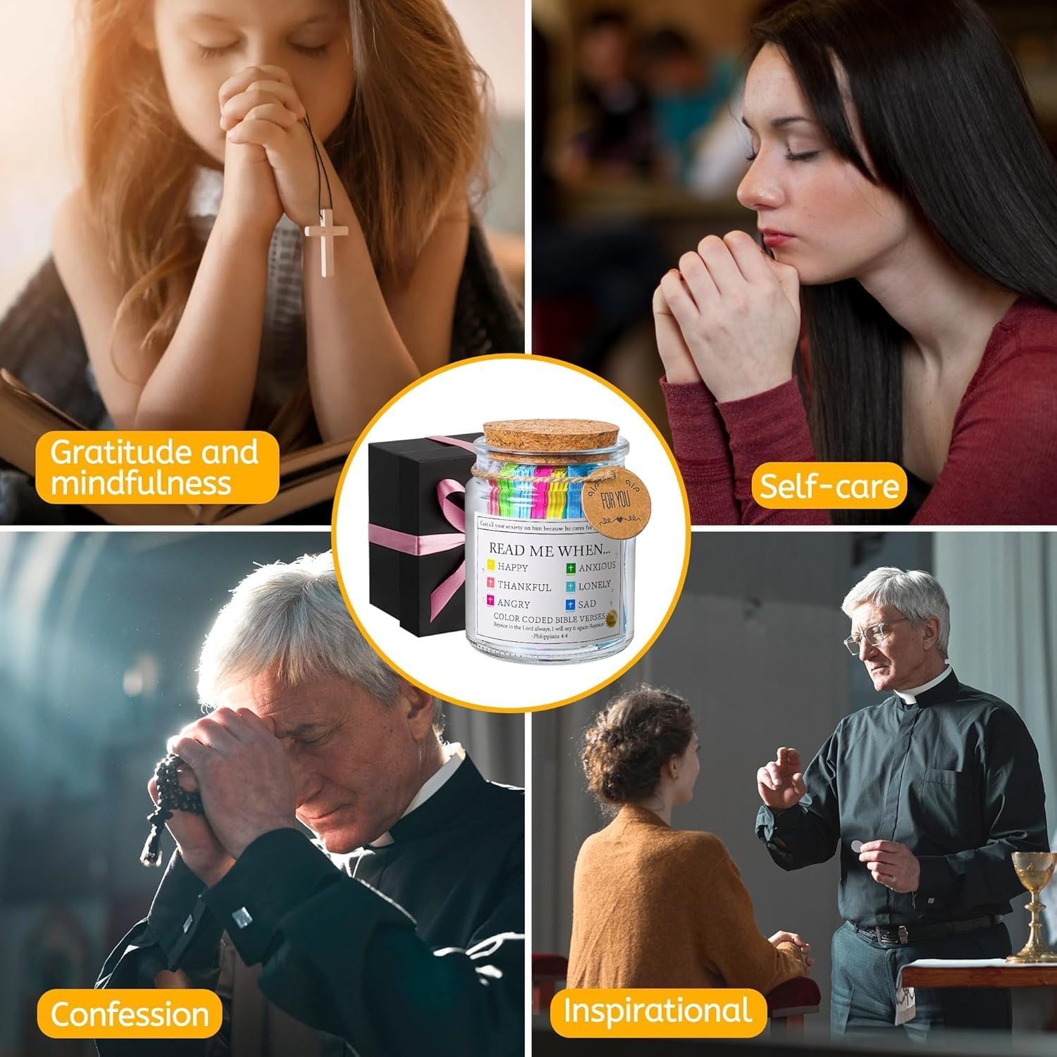 Bible Verse Jar, Read Me When Bible Verses Jar for Emotions and Feelings, Bible Verses in a Jar, Prayer Hope Jar, Comes with a 48-Inch Ribbon Bow. (Bible Jar of Emotions and Feelings) image number 6