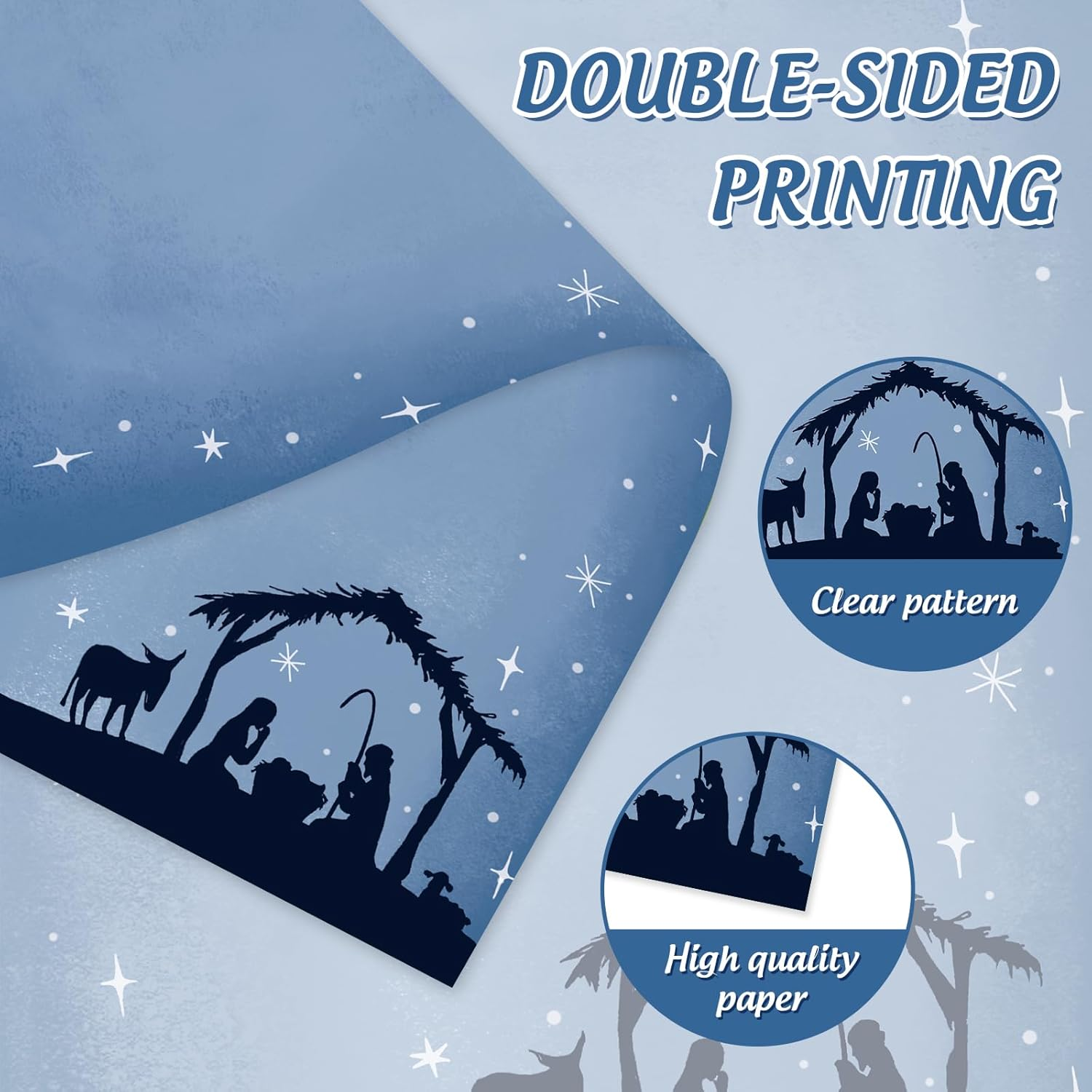 Anydesign 80 Pack Christmas Stationery Letterhead Paper Nativity Scene Letter Paper Blue Writing Paper Notes Greeting Paper for Invitation Office Printing Supplies, 8.5 X 11 Inch image number 4