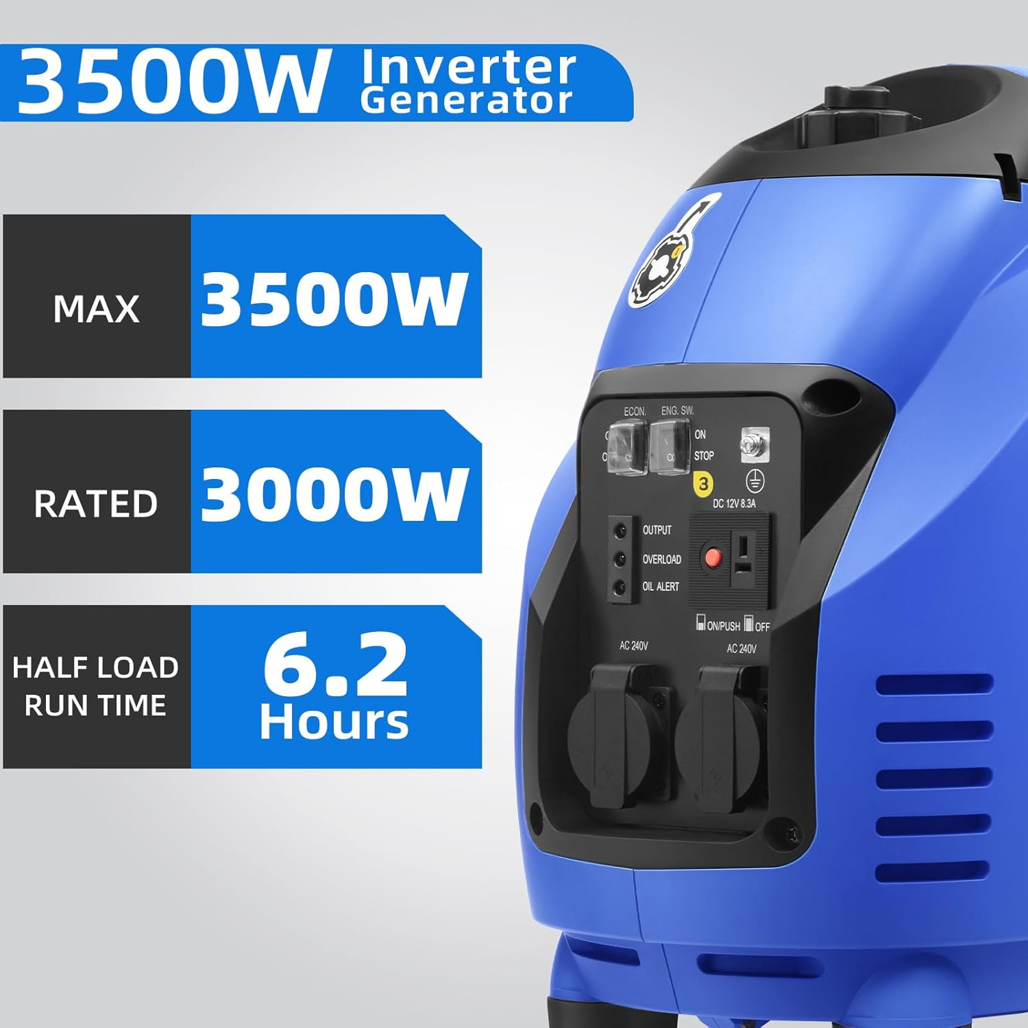 Gentrax GT3500 Inverter Generator &ndash; 3.0Kw Continuous / 3.5Kw Peak, Pure Sine Wave Petrol Unit, 62Db Quiet,4.6Hr Runtime at Half Load, Light Weight 28 Kg image number 5
