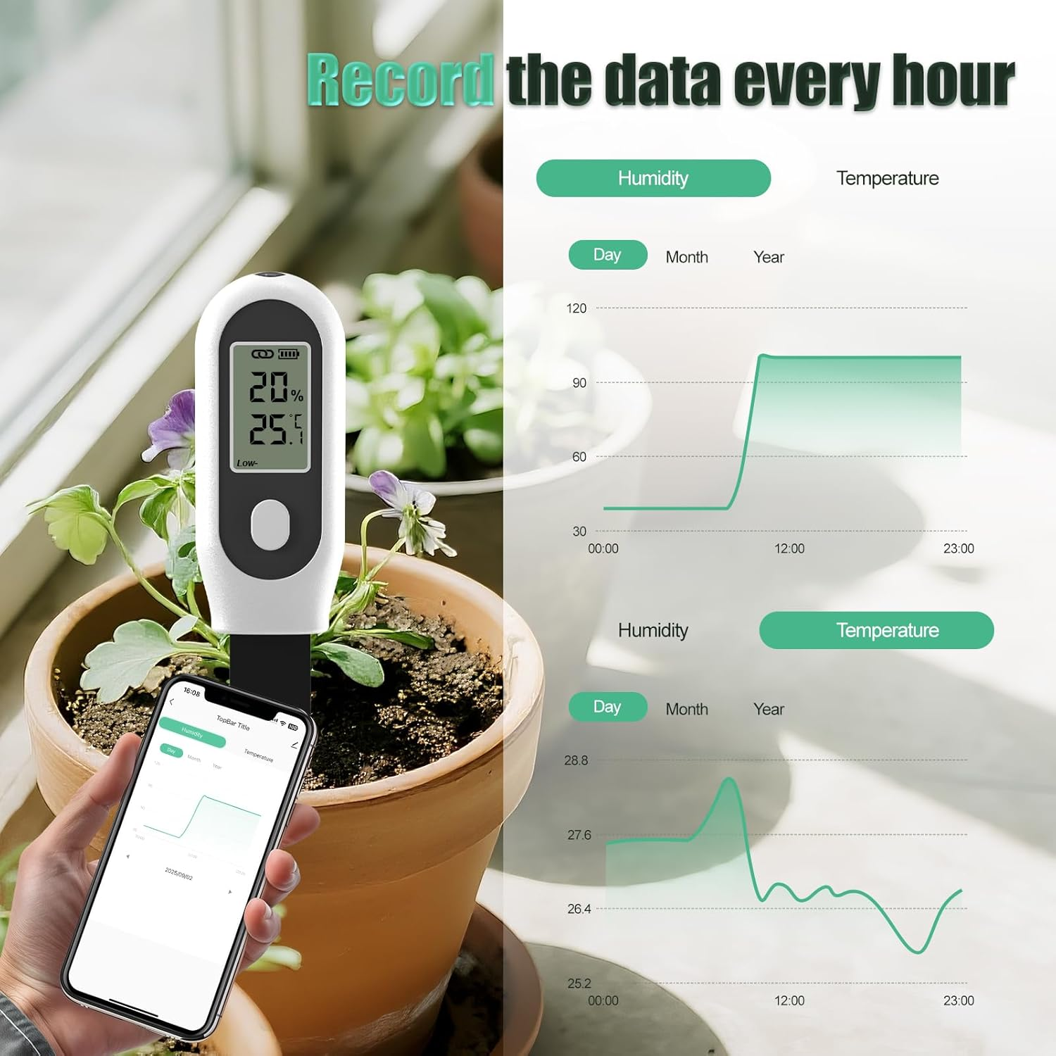 Zigbee Smart 3 in 1 Garden Soil Moisture Sensor, Temperature and Light Monitor, Compatible with Tuya Smart App and Home Assistant (2PCS Soil Meters) image number 6
