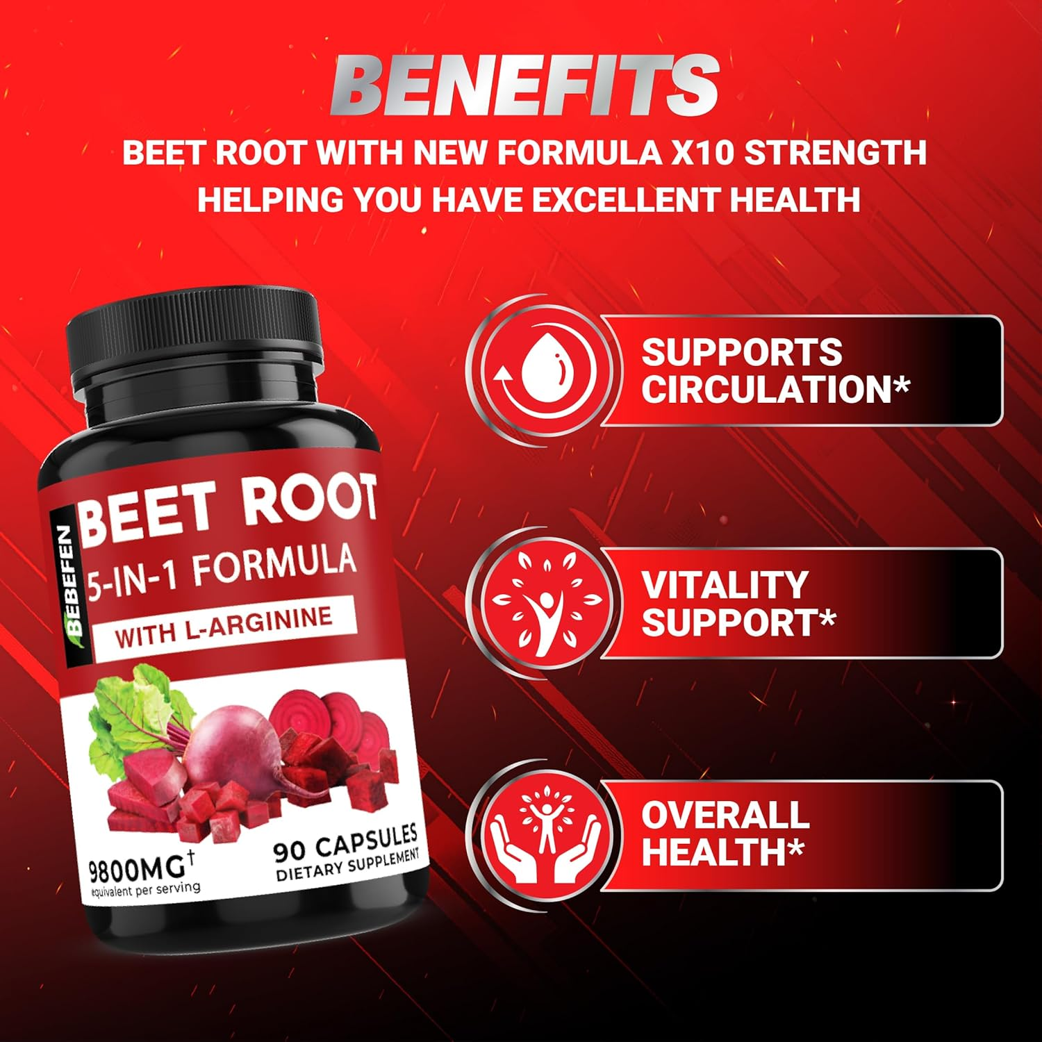 Beet Root Capsules with L-Arginine | Grape Seed | Moringa | and Ginger - 5In1 Beet Supplement - Equivalent 9800Mg per Serving - 90 Capsules image number 4