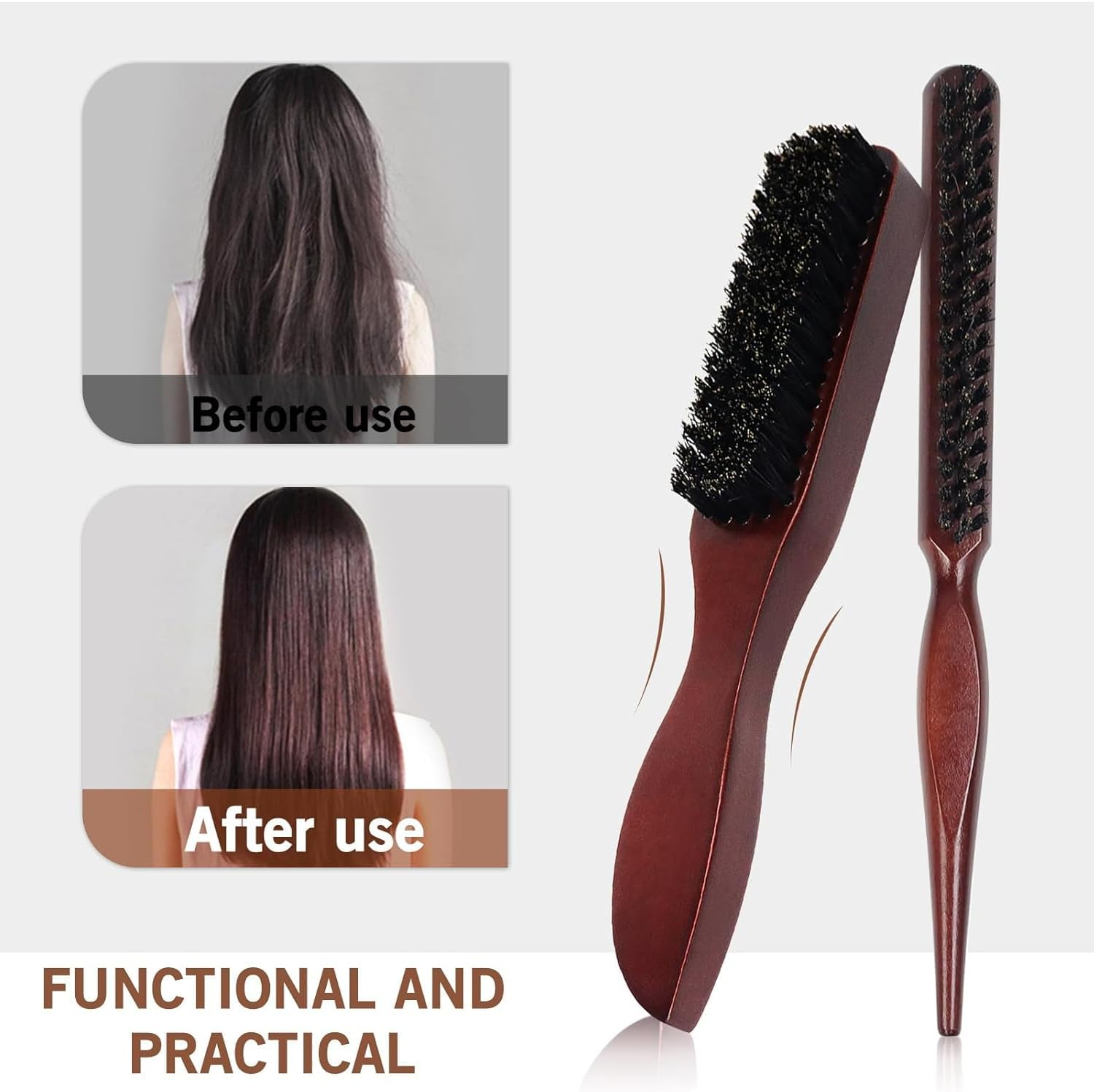 YUNYU Slick Back Hair Brush Set - Boar Bristle Smoothing Brush for Thick, Curly & Damaged Hair - Perfect for Styling, Detangling & Sleek Looks (Men & Women, Beard & Hair Care) image number 2