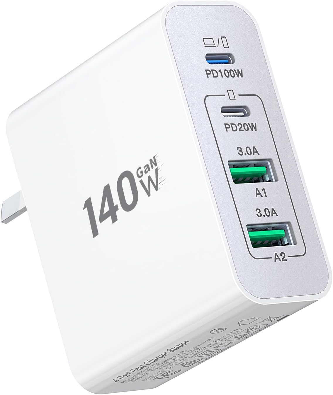 USB C Wall Charger Block, 140W Gan 4-Port Fast Charger Charging Station Hub,100W Laptop Adapter for Macbook Pro/Air, Ipad Pro, Galaxy S23, Dell XPS 13, Note 20/10+, Iphone 17/Pro, Steam Deck, and More