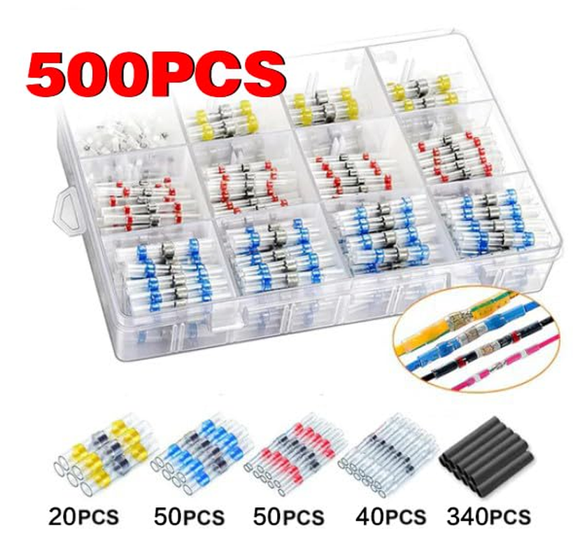 500Pcs Solder Seal Wire Connectors Kit, Heat Shrink Wire Connectors Waterproof Electrical Cable Butt Terminals for Marine Automotive Trailer RV Boat Truck Wiring image number 5