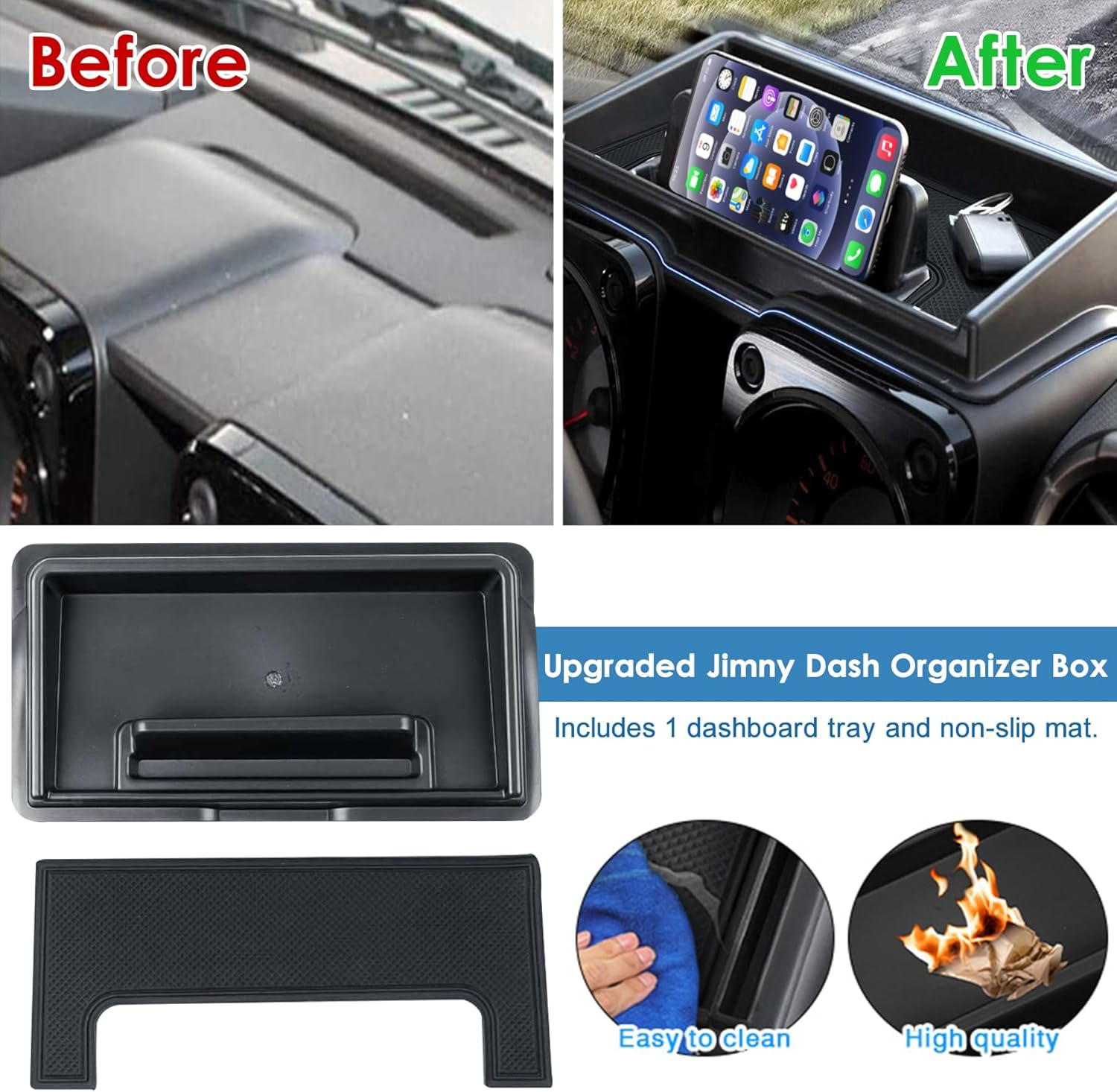 Center Console Organizer for Suzuki Jimny JB64 JB74 2019-2025 Dashboard Insert Tray, Dash Organizer Box for Phones, Keys & More, with Anti-Slip Mat, Dash Board Interior Accessories (Black) image number 2