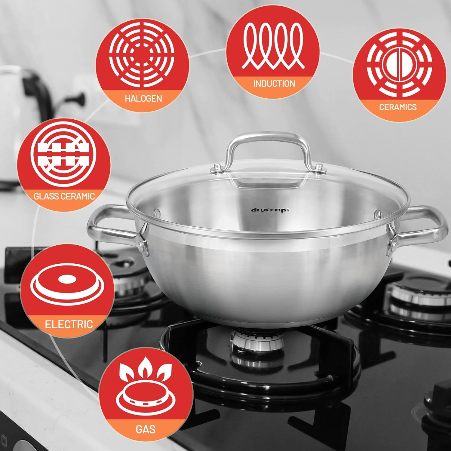 Duxtop Professional Stainless Steel Cooking Pot, 5.7-Quart Stock Pot with Glass Lid, Impact-Bonded Technology image number 5