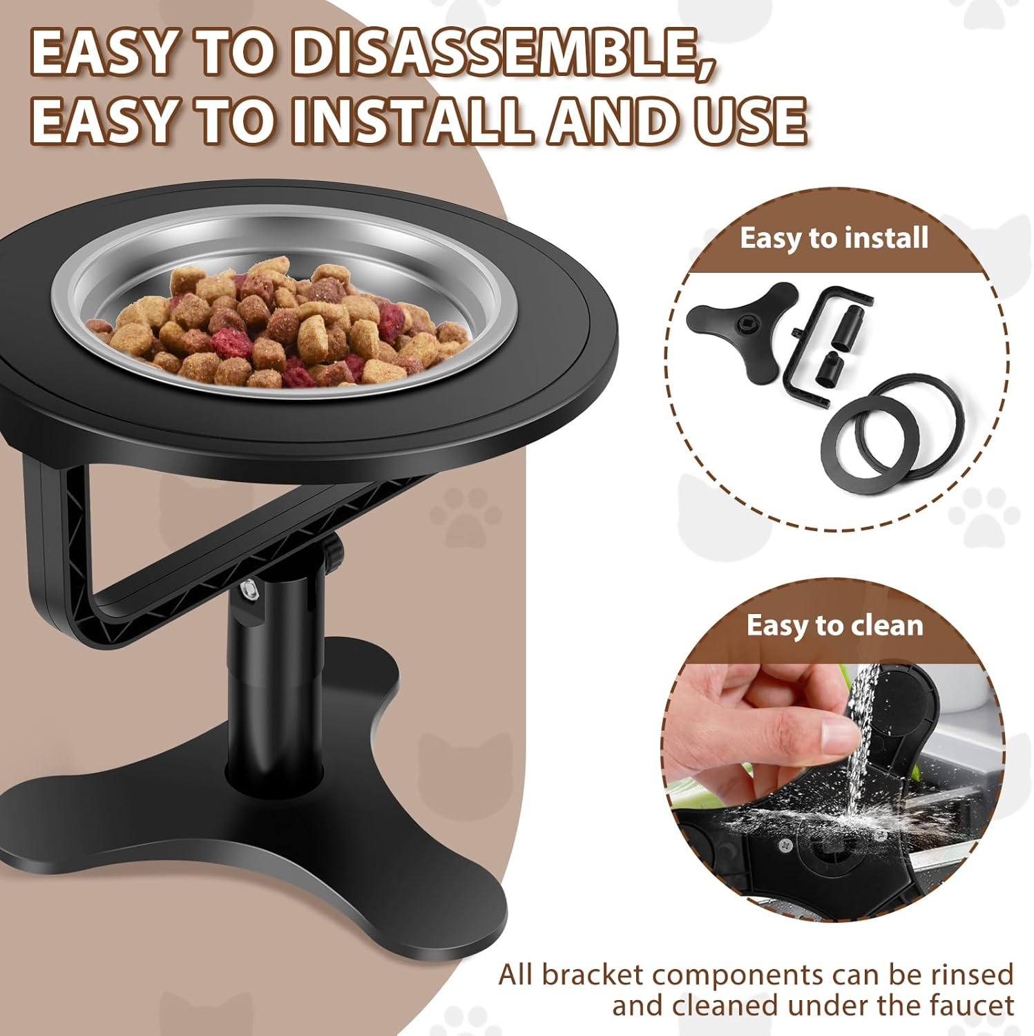 Cat Bowl Stand with Bowl Height Adjustable Cat Food Stand Tilted Cat Food Bowl Stand Raised Cat Food Bowl Easy to Cleaning Cat Dishes Tilted for Cats and Small Dogs image number 2