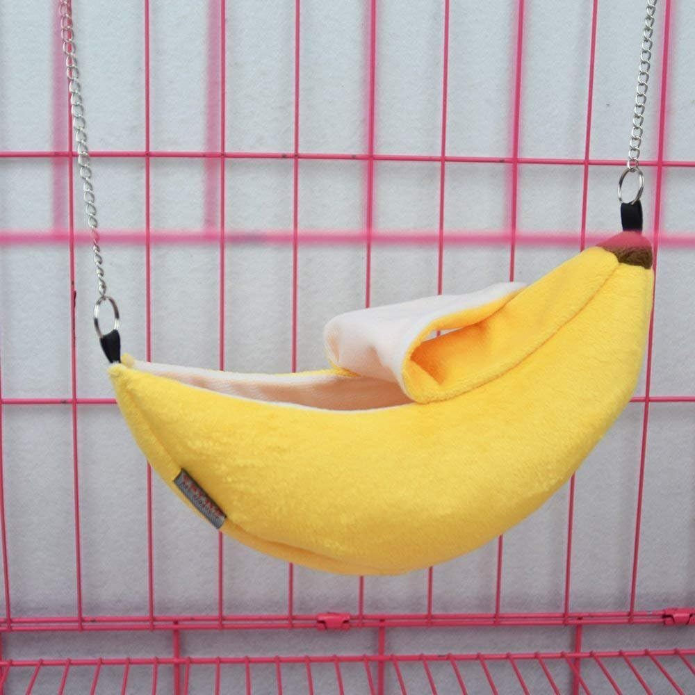 Banana Bed Hammock for Small Animal Warm, Cage for Hamster Small Bird Pet Hanging Swing Bed (Yellow, One Size) image number 2