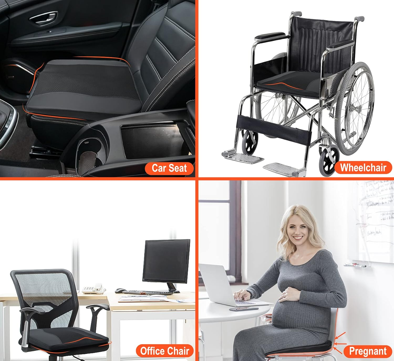 Car Seat Cushion, Comfort Memory Foam Car Cushions for Driving - Sciatica & Lower Back Pain Relief, Driver Seat Pillow for Auto, Office Chair, Wheelchair - Black - Black image number 5