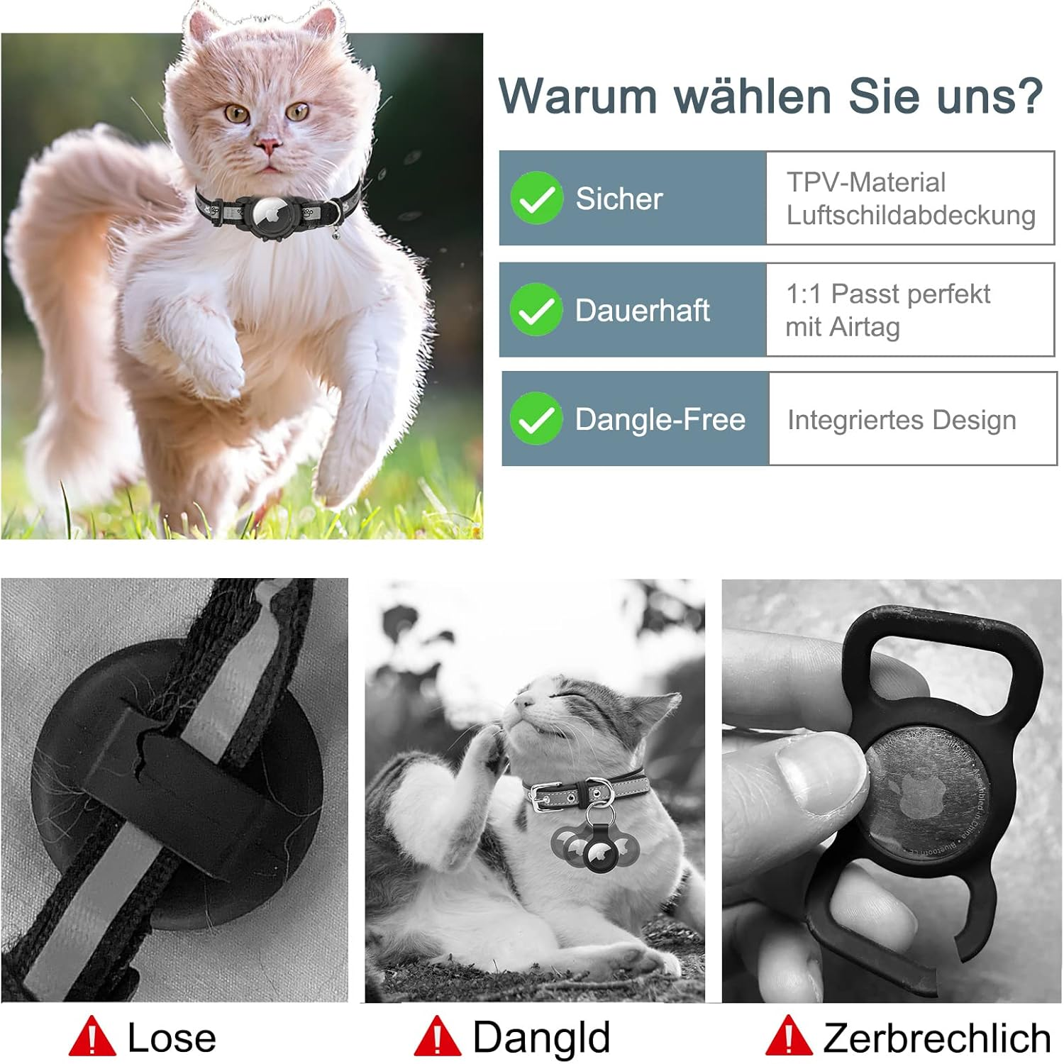 Jiarui Airtag Cat Collar, Reflective Air Tag Cat Collar, GPS Cat Collar with Adjustable and Bell, Integrated Apple Air Tag Cat Collar, Suitable for Cats Puppies [Black] [S] image number 3