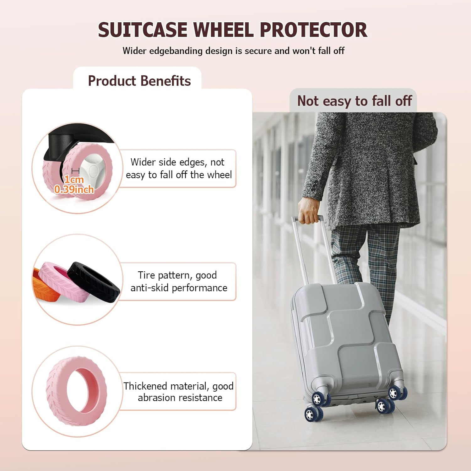 XYOFUN Luggage Compartment Wheel Protection Cover,Latest Upgrade Carry on Luggage Wheel Covers,Level 8 Travel Suitcase Wheel Cover,Anti Dust&Scratch Noise Reduction Wheels Protector(Dark Blue,8) - Black image number 4