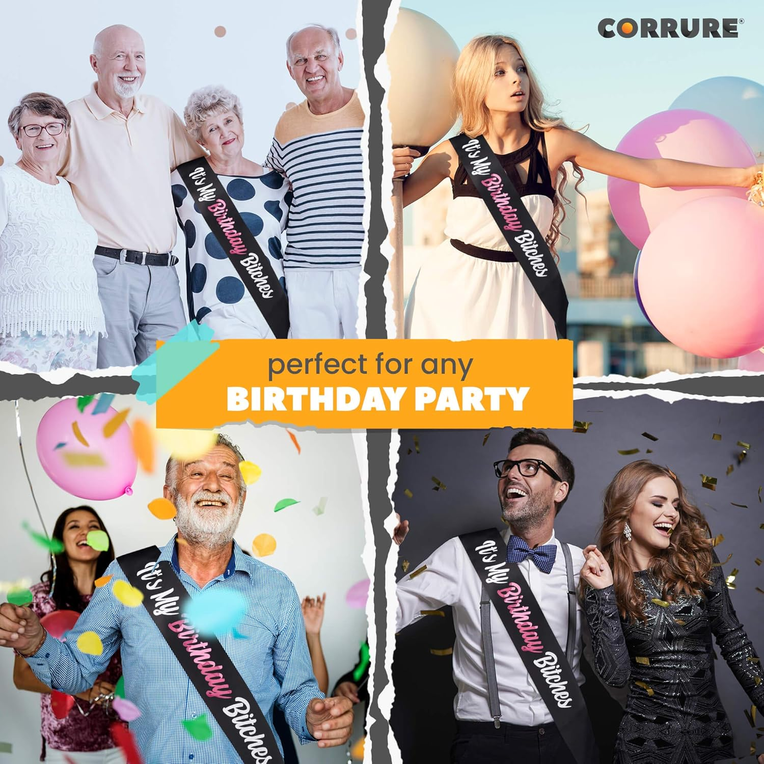 CORRURE 'It'S My Birthday Bitches' Birthday Sash with Pink Foil - Soft Black Satin Sash for Women and Men - Happy Birthday Sash for Girls, Sweet 16, 18Th 21St 25Th 30Th 40Th 50Th or Any Other Bday image number 3
