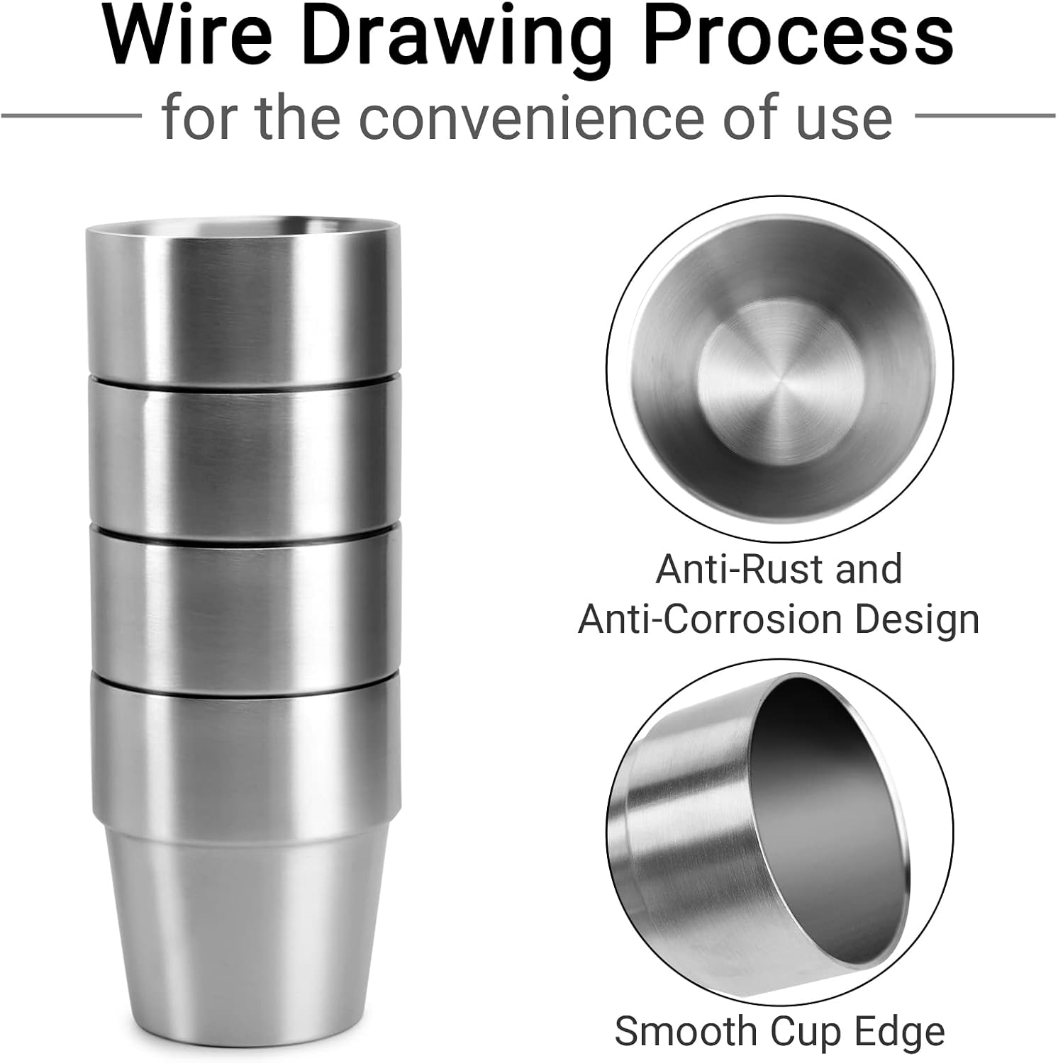 Beasea Stainless Steel Cups Set of 4, 10 Oz Double Wall Vacuum Insulated Drinking Cups Metal Drinking Glasses for Kids and Adults