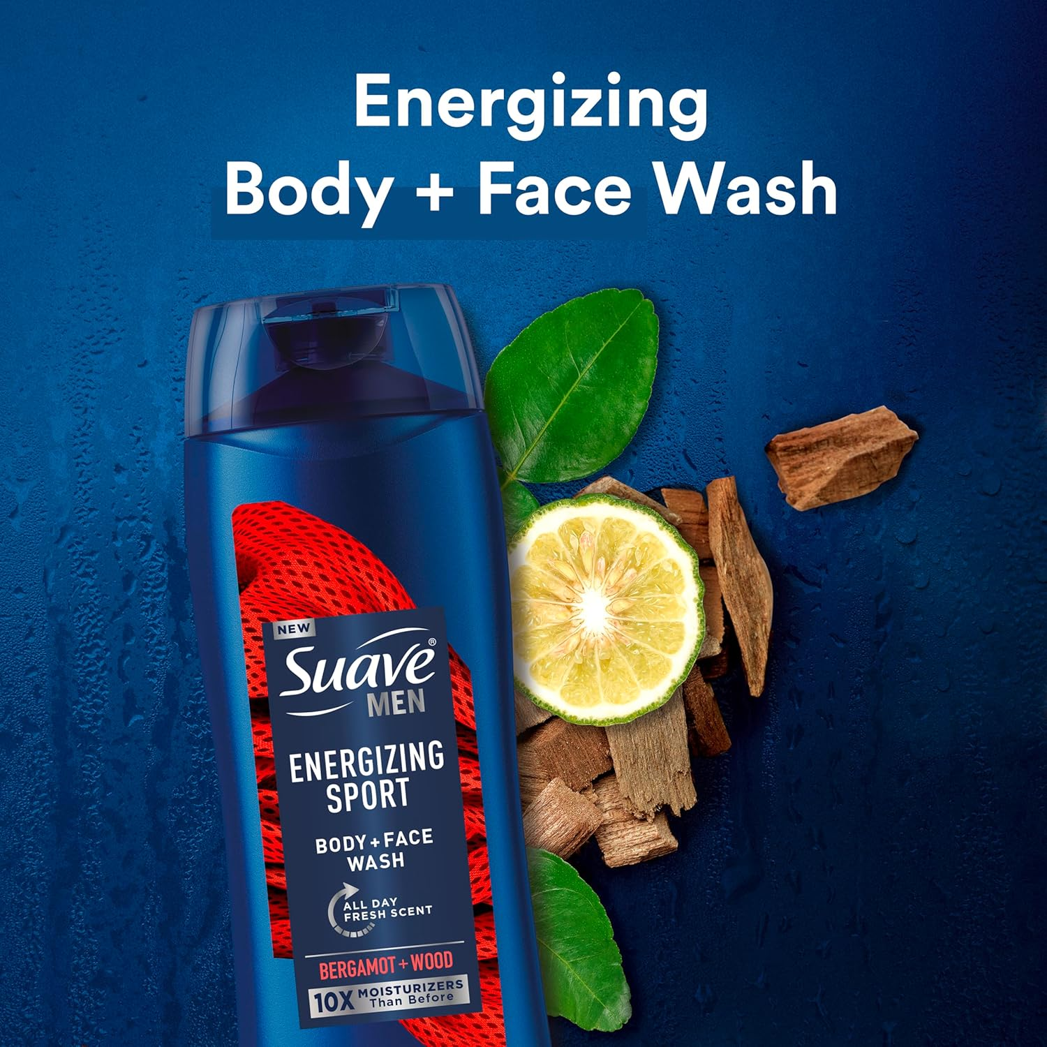 Suave Men Moisturizing Body & Face Wash, Energizing Sport with Bergamot & Wood Scent, No Parabens, No Phtahaltes, 18 Oz Pack of 6 image number 5