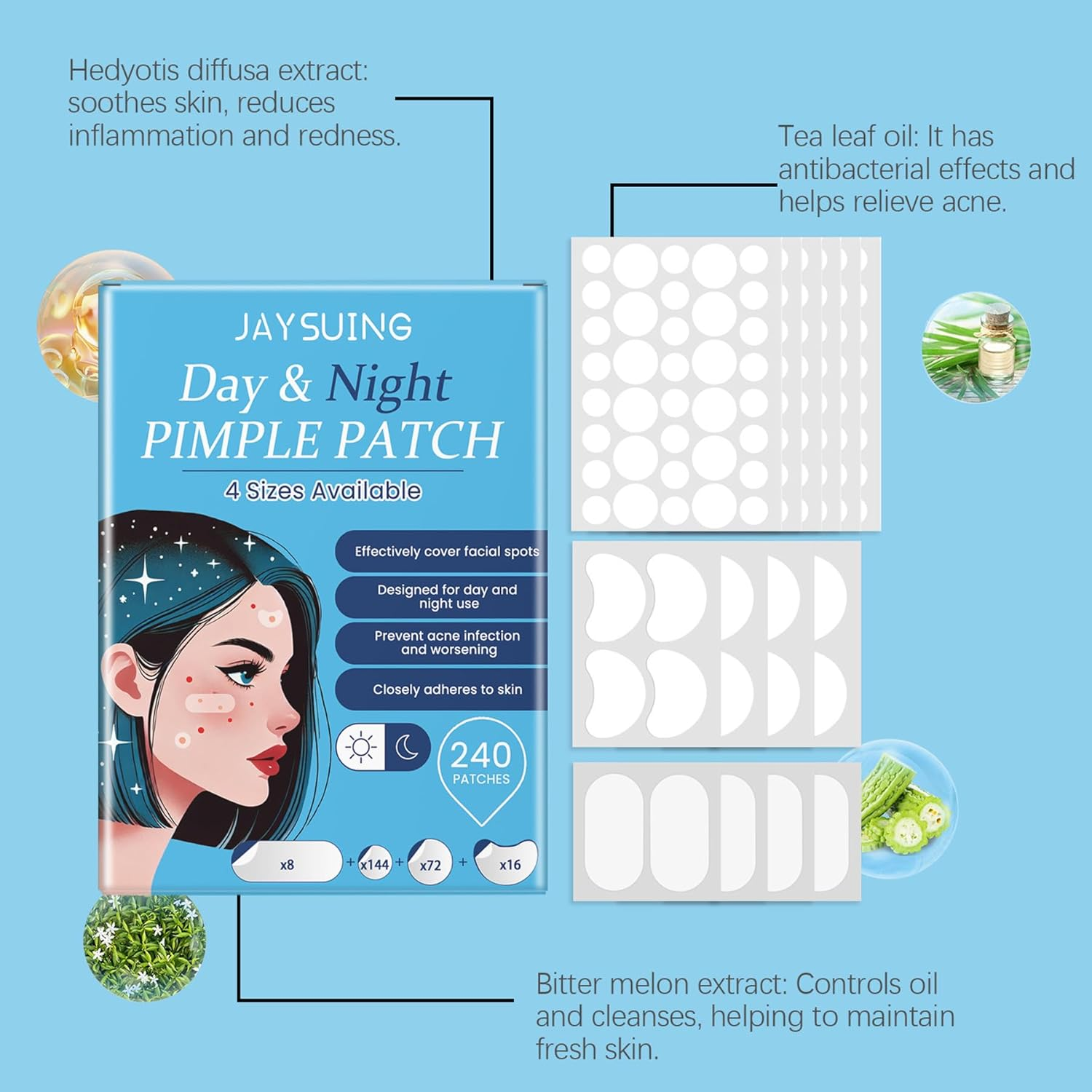 Acne Pimple Patch &ndash; 240Pcs Hydrocolloid Spot Stickers for Face, Invisible & Waterproof, Suitable for All Skin Types image number 6