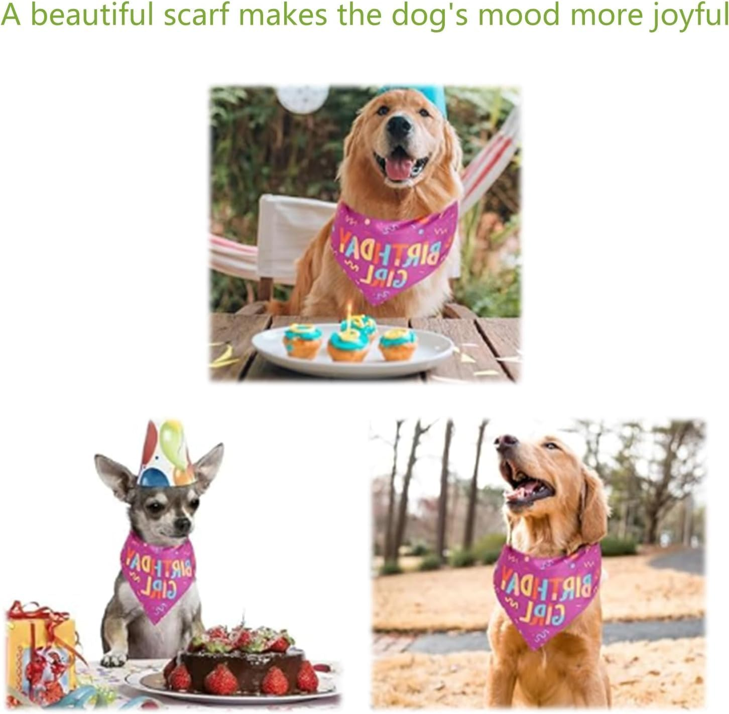 Dog Bandana for Birthday, Bithday Pet Bandana, Pink Triangle Scarf for Small & Medium Dogs, Perfect for Birthday Girl Pets, Birthday Party Accessory