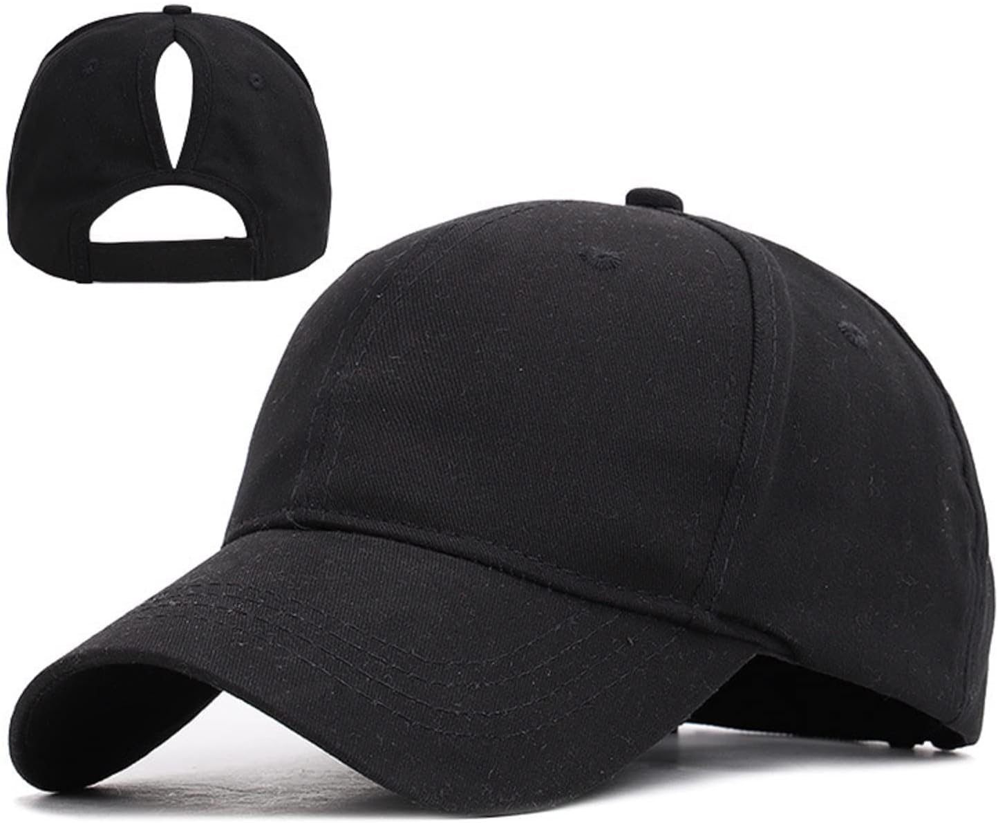 Womens Ponytail Hat Baseball Cap,Unisex Adjustable High Messy Bun Ponycap,Classic Solid Color Outdoor Hats with Pony Hole Loop image number 2