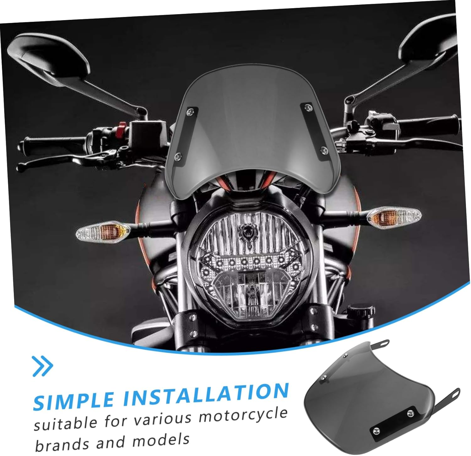 GETAJGHSD Universal Motorcycle Windscreen 5-7 Inch Replacement Windshield Wind Deflector for Motorbike Smoke Tint Front Windshield Suitable for Cruiser Bikes image number 4