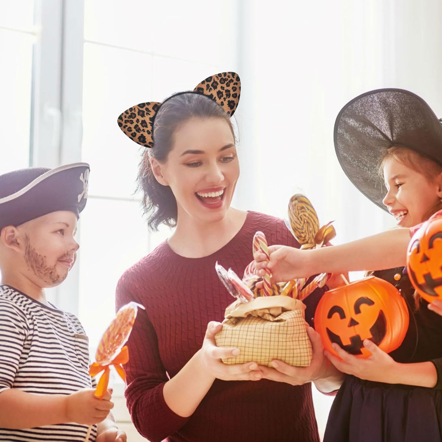 Leopard Ears Halloween Headband, Elastic Bands Leopard Hair Hoop Cat Headpiece, Cute Animal Print Hair Accessories, Halloween Cosplay Costume Hair Accessories for Adult and Kids Festivals Party image number 3