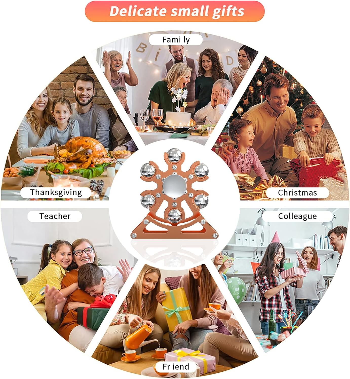 Fidget Toys for Desk Ferris-Wheel Spinner: Metal Kinetic-Spinner 4Mins, Cool-Gadgets for Kid Children Teen Adult Edc-Toy, ADHD Tools Cool Stuff Stress Relief for Office Christmas - Rose-Gold image number 3