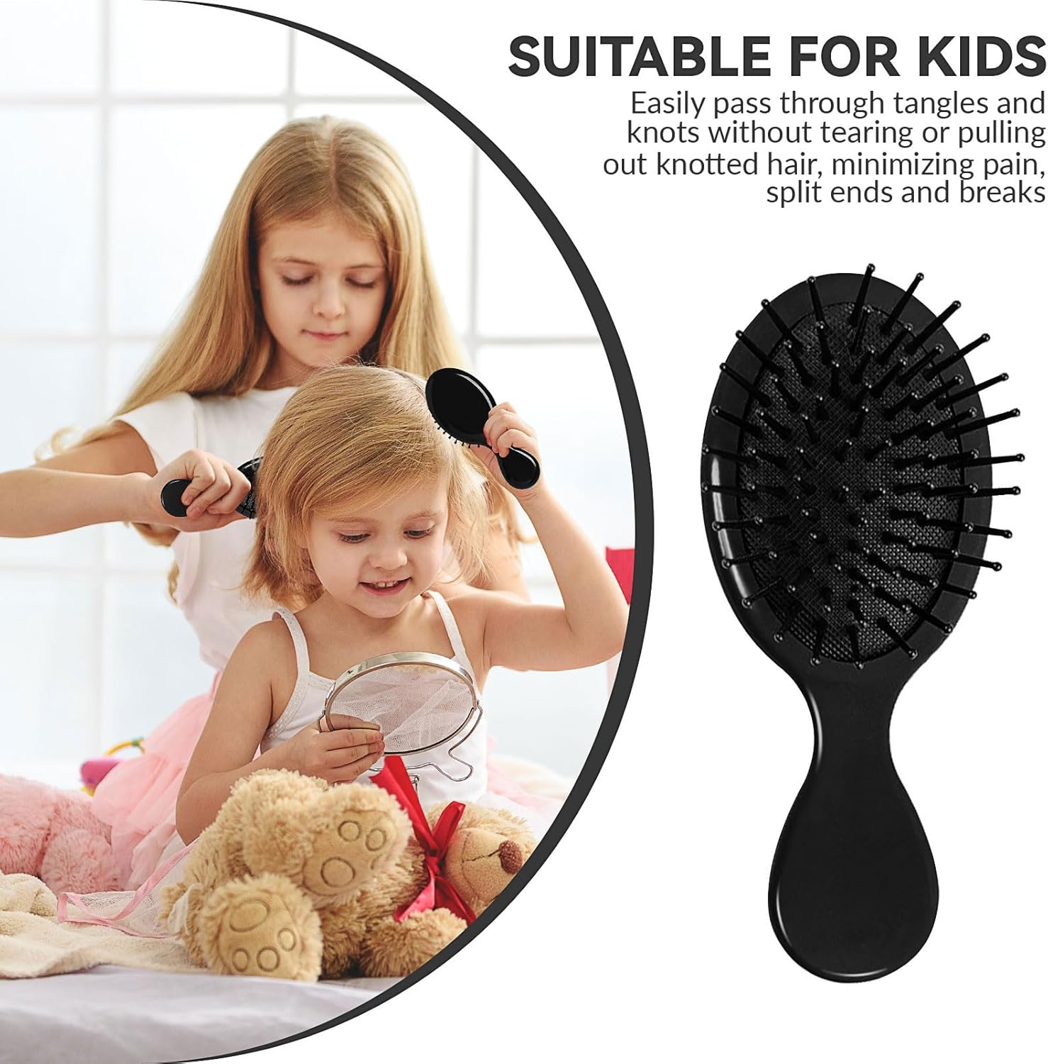 2P Mini Hair Brush,Brush Squirt Detangling Brush,Mini Detangler Brush, No Tangle Ultra-Soft Intelliflex Bristles,With Ease Knots without Tears or Breakage (Bright Black) - Bright Black image number 6