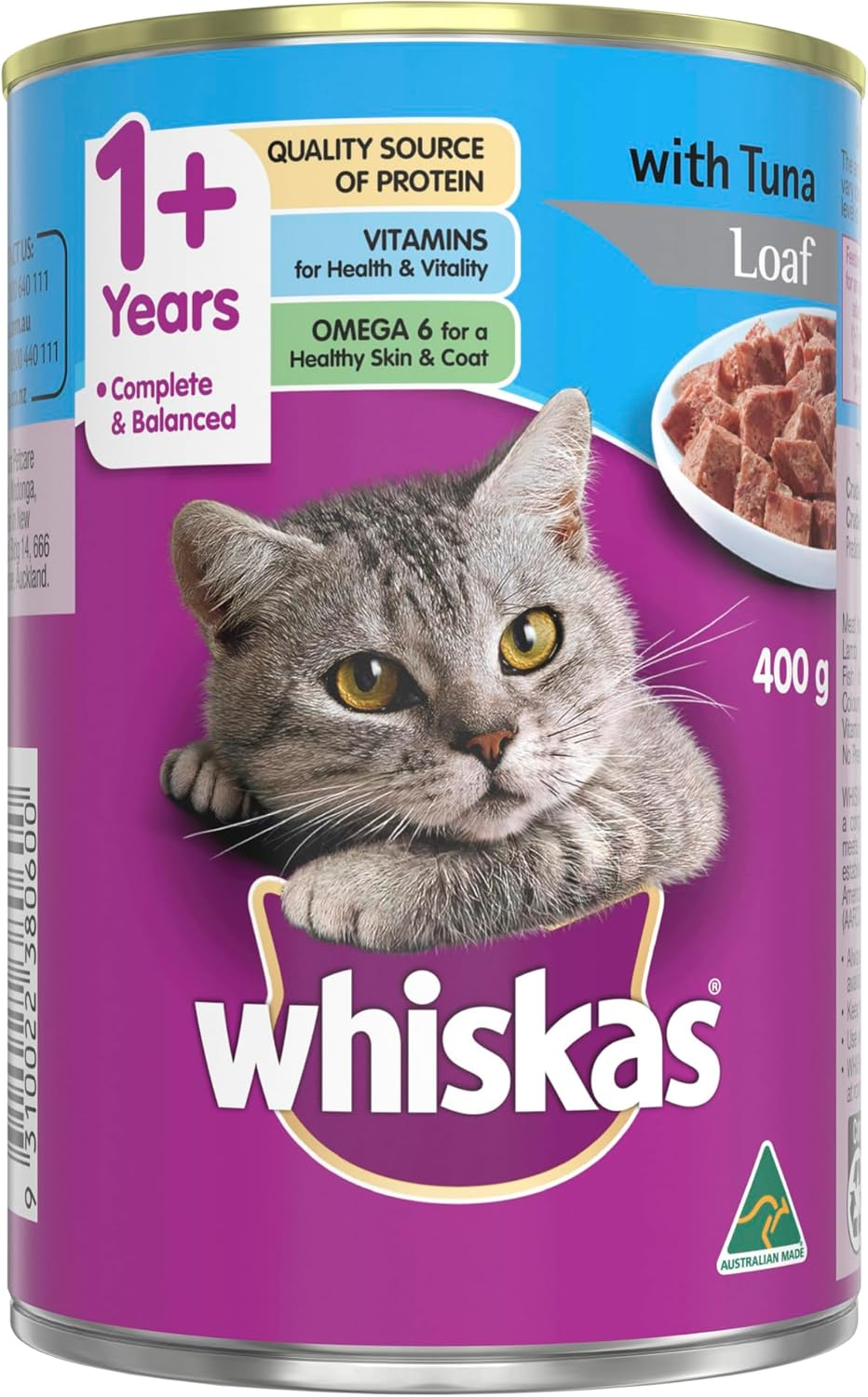 Whiskas Adult Wet Cat Food Tuna Loaf Can 400G Can, 24 Pack image number 2