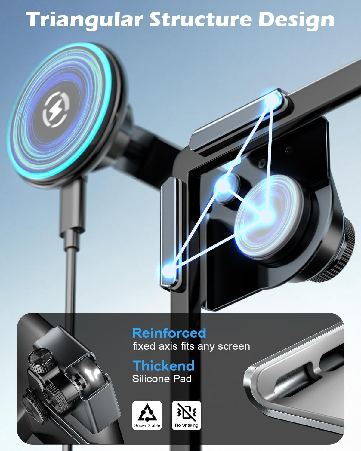 Cloudvalley Qi2 15W Wireless Charger Phone Holder Compatible with Tesla Model Y/3/S/X/Cybertruck, Adjustable Magnetic Car Mount, Extendable Metal Design for Iphone Charging