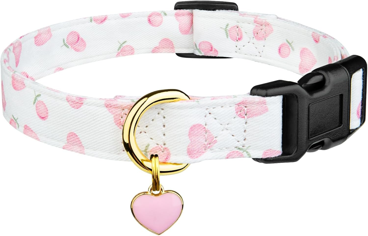 Cotton Handmade Dog Collar Cute and Distinctive Patterns Pink Strawberries with Pendant for Girl Boy Dogs Collars M