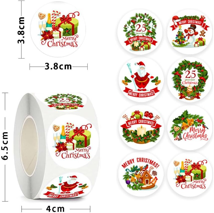 500 PCS Merry Christmas Labels, 1.5&rdquo; Envelope Seal Stickers, Card Gift Envelope Boxes, Xmas Stickers Rolls for Party Supplies image number 4