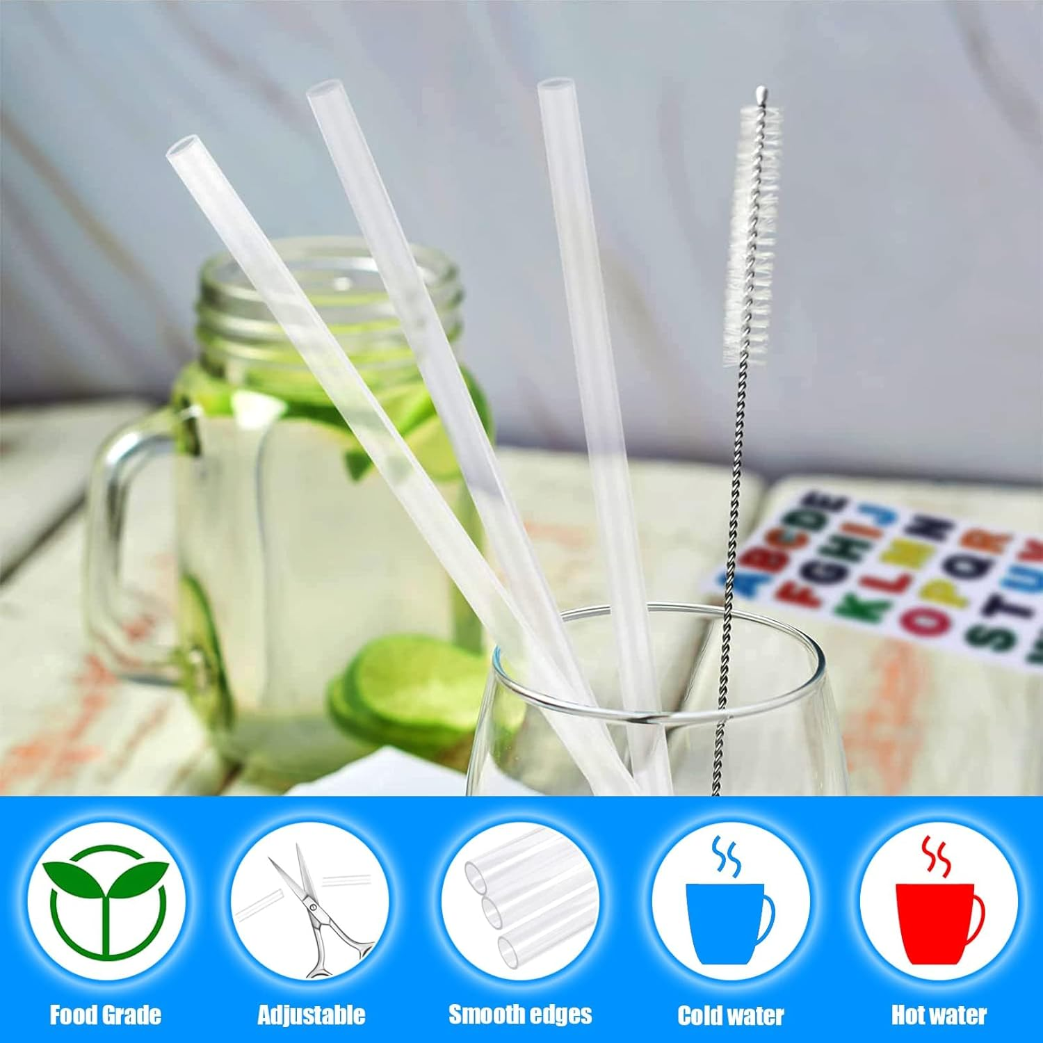 Replacement Straws, 8 Pcs Replacement Straw 1 Pcs Straw Cleaning Brushes for Hydro Flask Wide Mouth Bottle (14, 20, 30, 40Oz) image number 6