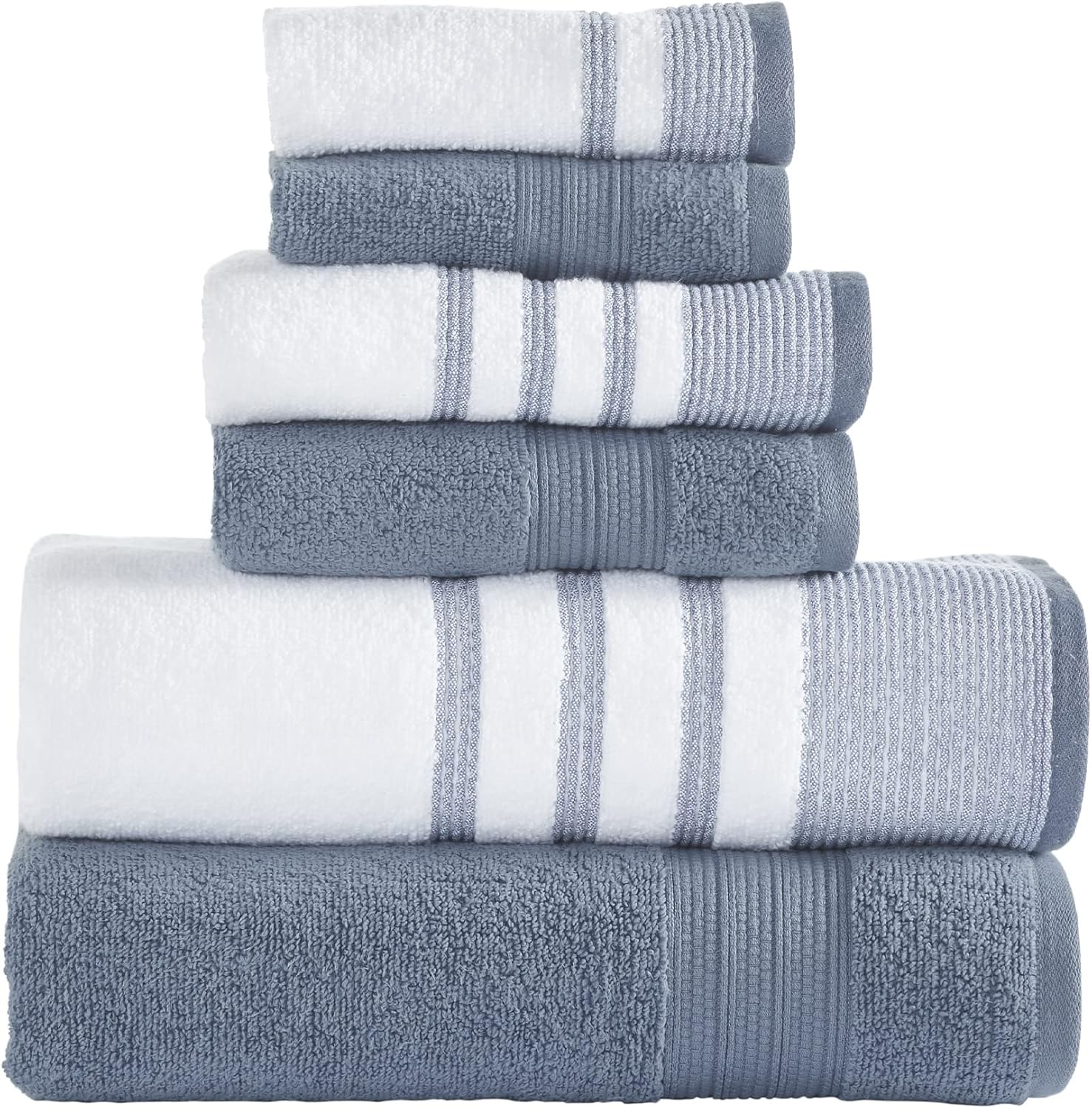 Modern Threads 6 Piece Set, 2 Bath Towels, 2 Hand Towels, 2 Washcloths, Quick Dry White/Contrast Reinhart Rosewood