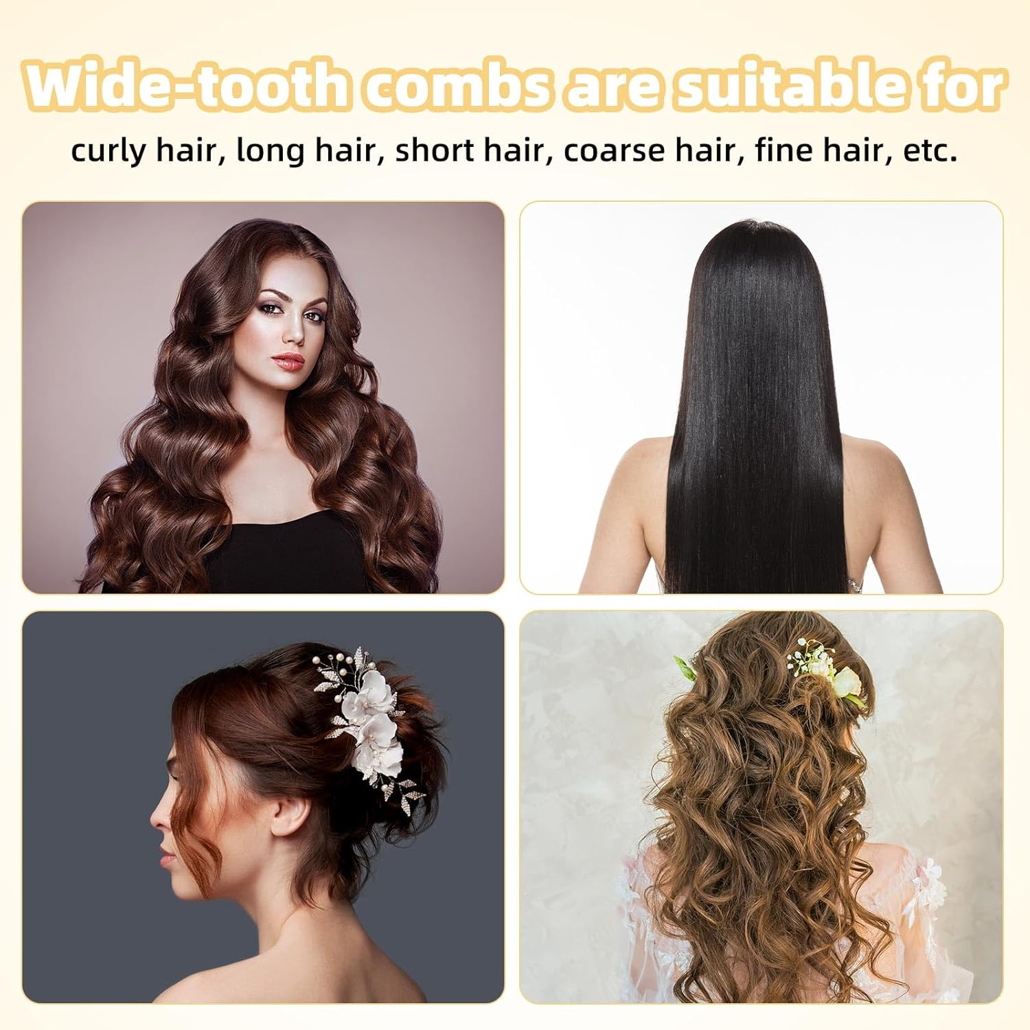 2Pcs Bamboo Wide Tooth Comb Set, Natural Wooden Combs with Bakelite Teeth, Anti-Static Detangler Comb Hair Styling Tool for Women Men Curly Long Short Thick or Fine Hair image number 2