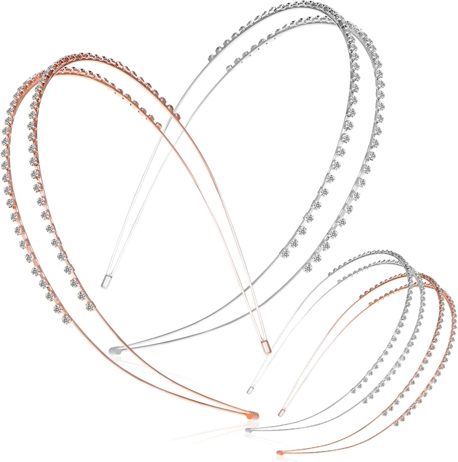 CALLARON 4 Piece Double Row Hair Band for Women Hair Accessories Rose Gold for Weddings Parties and Special Occasions image number 4