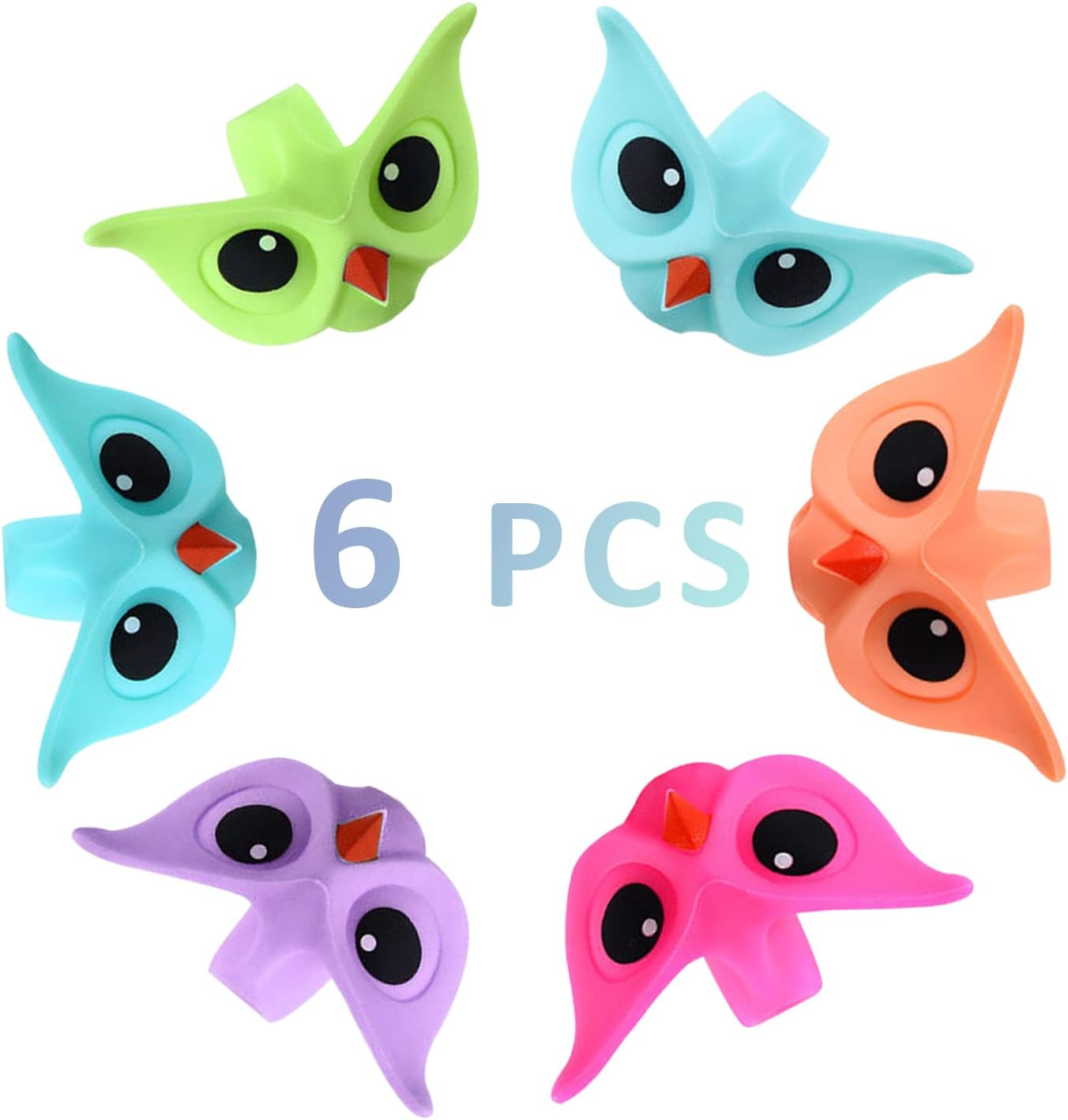 LSYYSL 6 Pencil Grips for Kids, Silicone Finger Grips, Writing Aids, Colourful Owl Pen Holder, Posture Correction Tool, School Supplies, for Preschool Kids, Left Handed Right-Handed image number 4