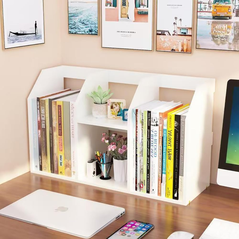 Hbluefat Desktop Bookcase/Bookshelf, Wood Desk Storage Organizer,Tabletop Multifunctional Storage Shelf for Home Office (Black)