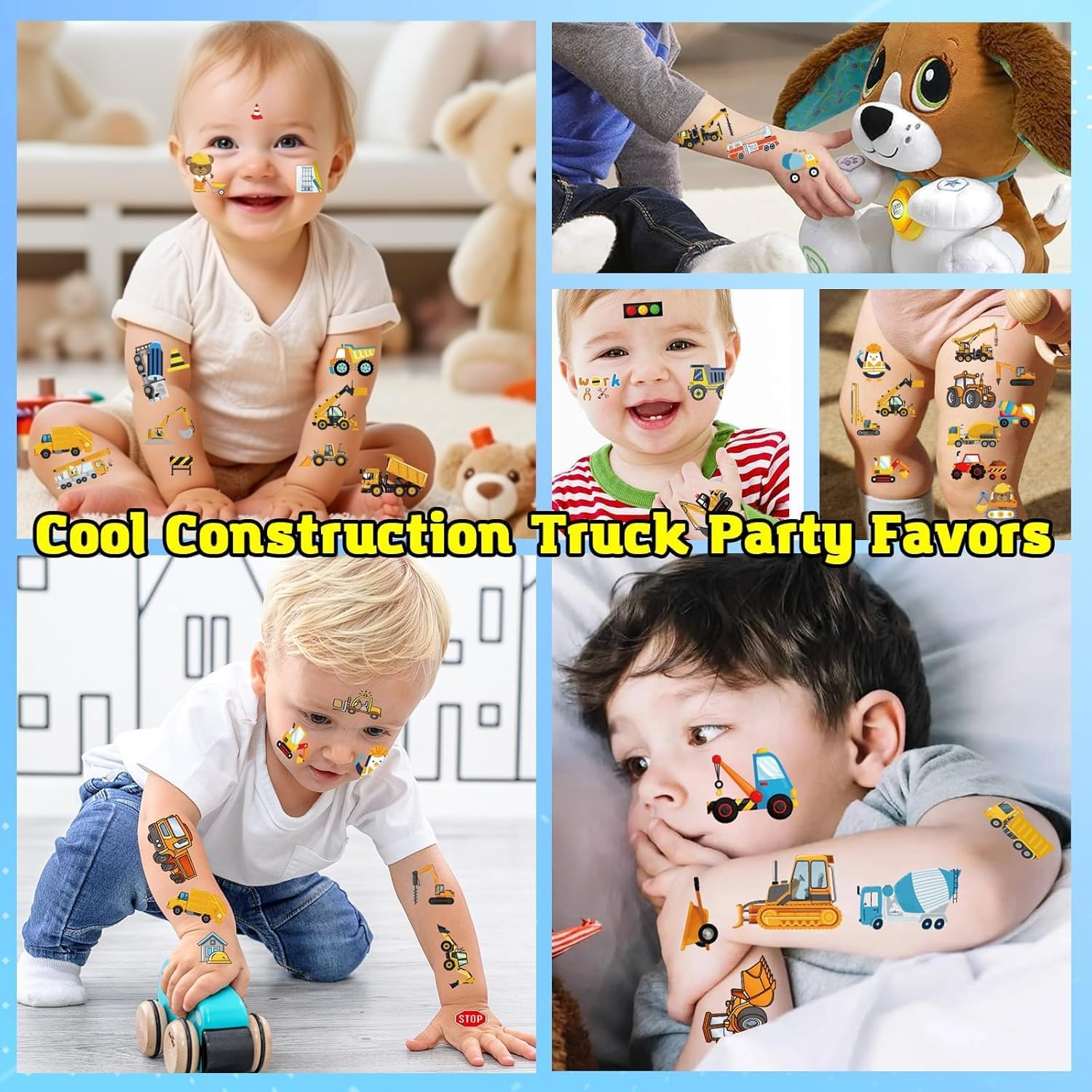 10 Sheets Construction Trucks Temporary Tattoo for Kids, 120 Pcs Vehicles Fake Tattoos for Boys Party Favors, Cars Birthday Supplies Decorations image number 3