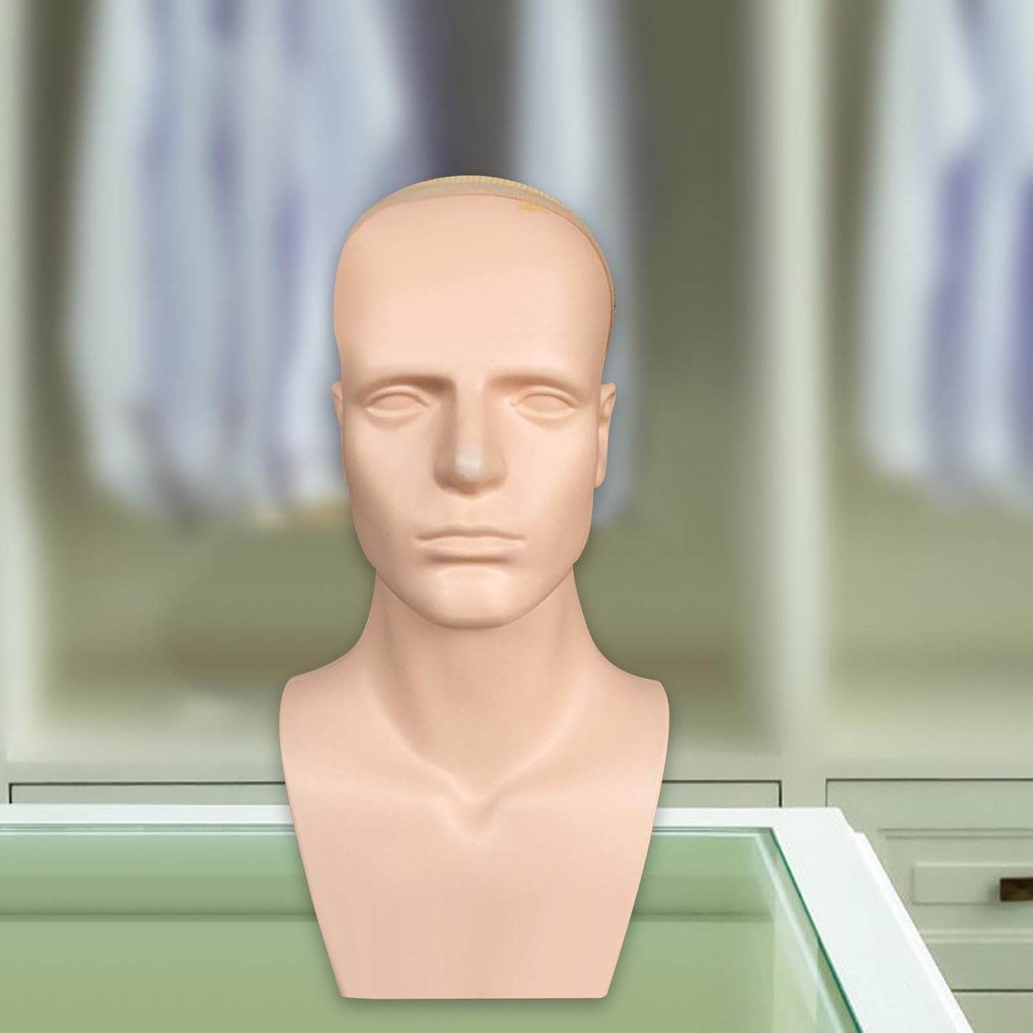 "Abbraccia" Male Mannequin Head with Shoulders,Manikin Head Training Head Wig Display Stand for Hair, Hats, Makeup Practice Headphone, Skin