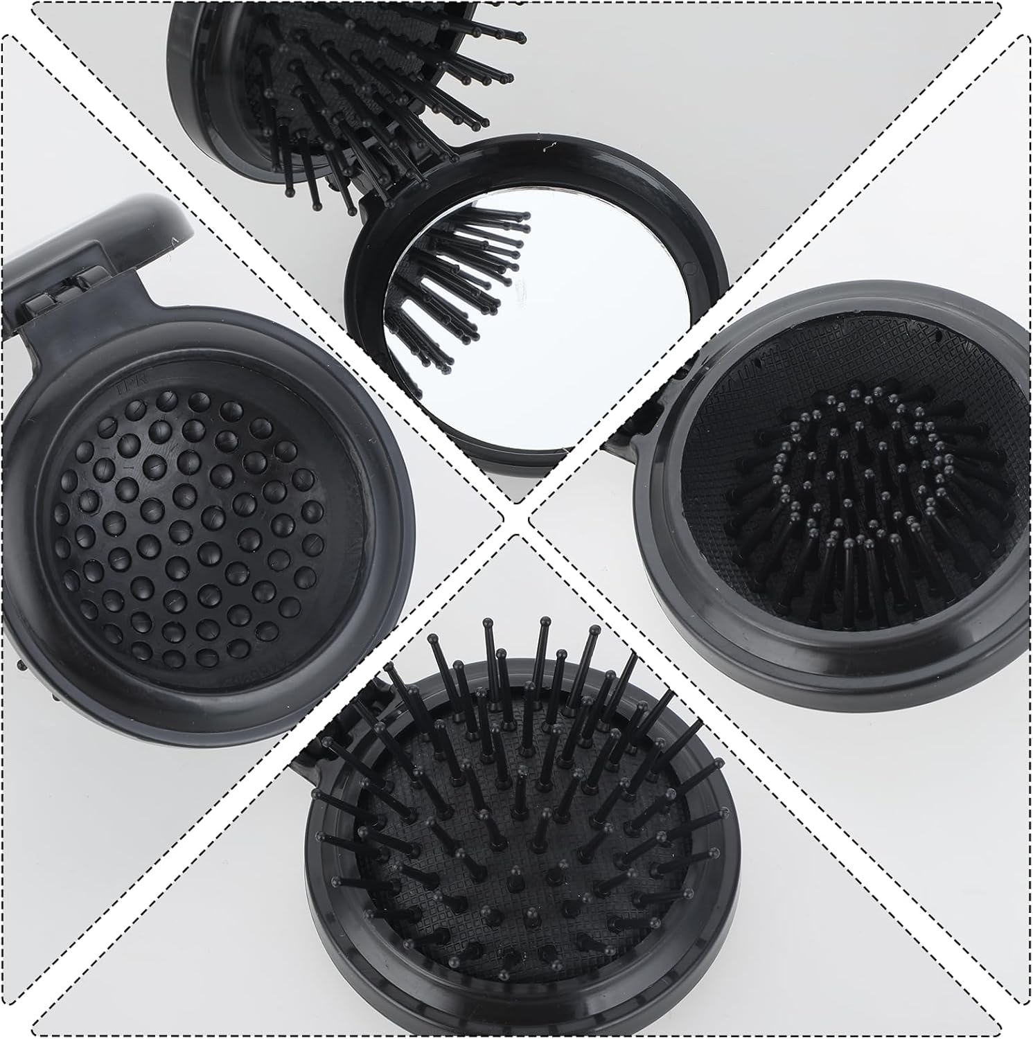 Round Folding Hair Brush, 2 Pieces Mini Hair Brush with Mirror Pocket Hair Massage Comb Portable Foldable Hair Brush Small Compact Purse Brush Travel Size Wet Hair Brushes for Women Girls Men image number 6