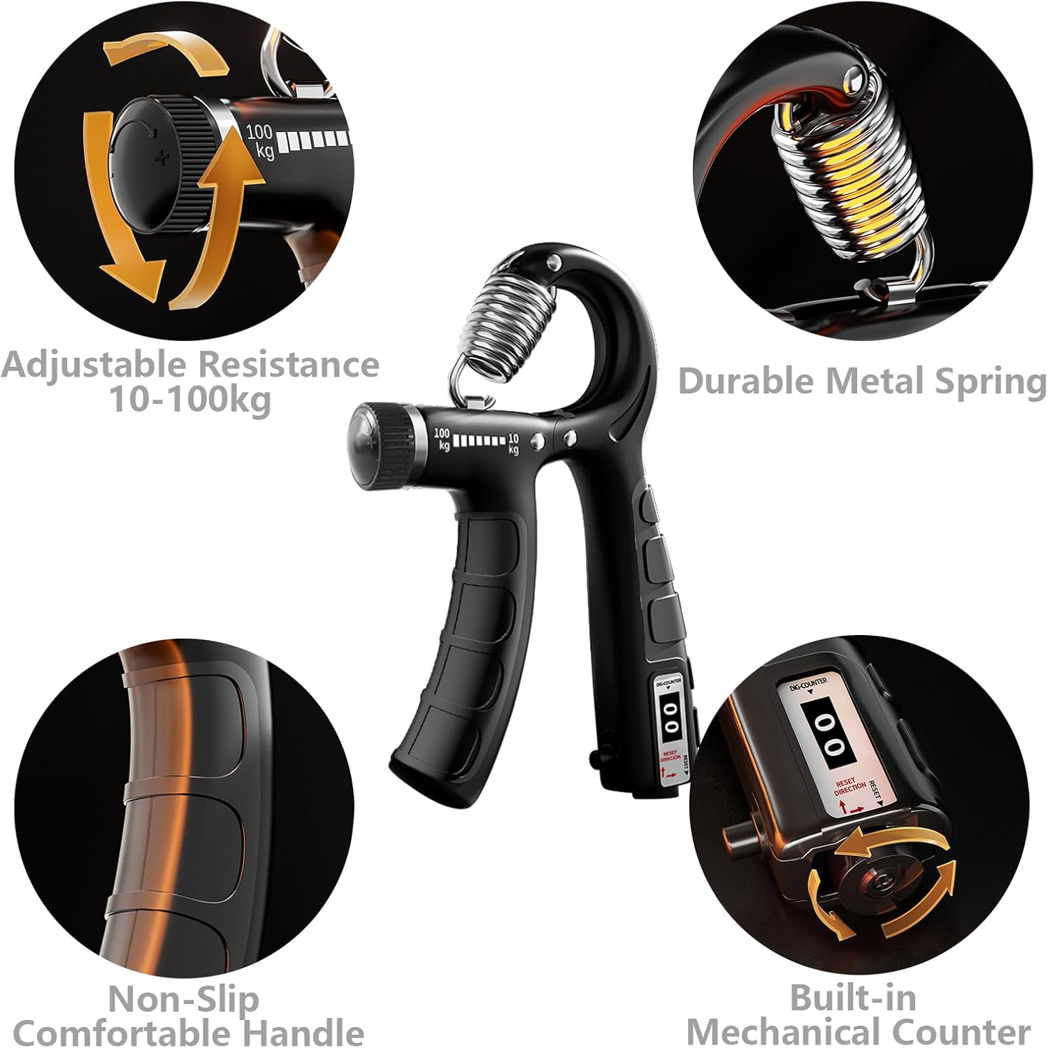 Grip Strength Trainer with 10-100Kg (22-220Lbs), Hand Gripper Strengthener with Counter, Adjustable Resistance Forearm Trainer, Exercise & Fitness Equipment 2 Pcs (Blue)