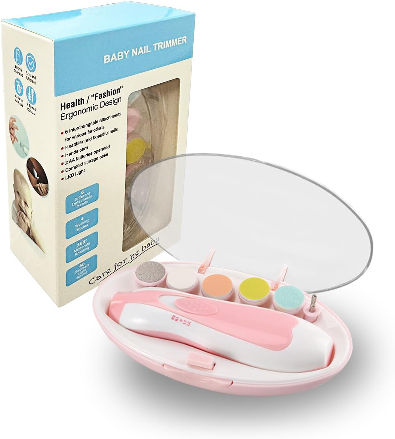 6 in 1 Safe Electric Baby Infant Nail Trimmer Electric Baby Nail File Kit Additional Replacement Heads Infant Newborn Safe Grinder Clipper Tools Set (Pink) image number 3