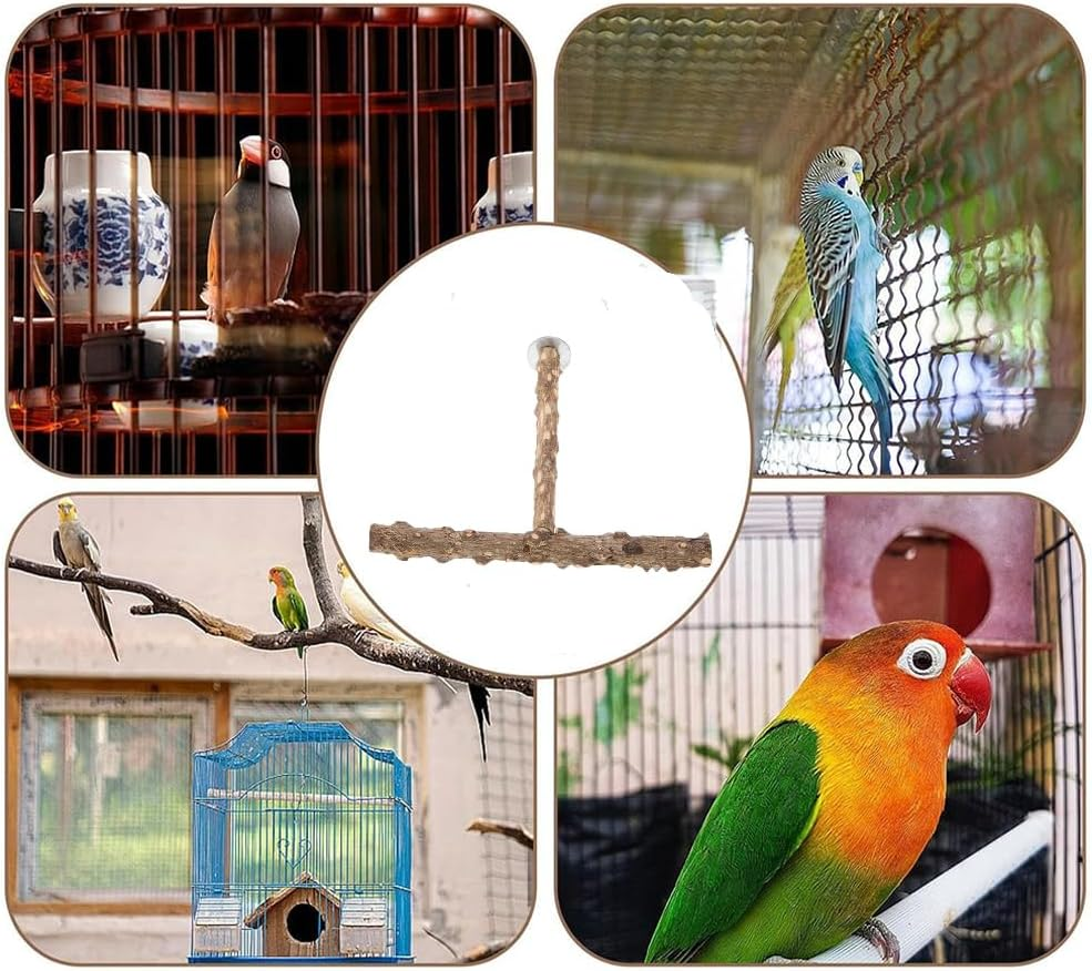 Natural Wood Bird Perch Stand &ndash; Chewing & Climbing Branch for Parrots, Cockatiels, Lovebirds, Budgies, Conures | Cage Accessories with Paw Grinding Fork | Safe Bird Toys & Perches