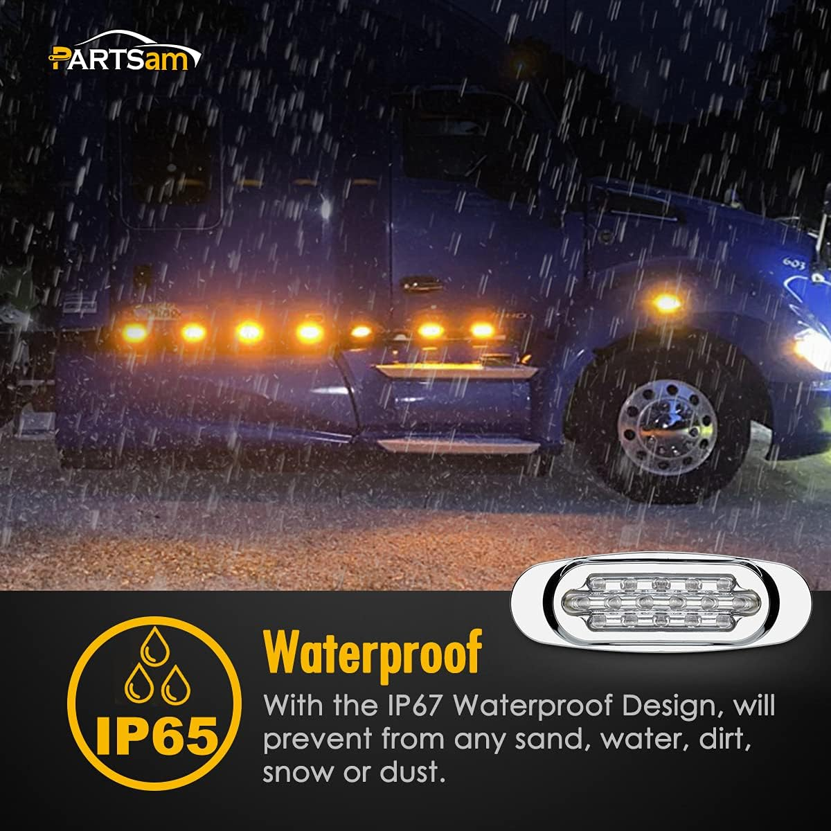 Partsam 10Pcs 6.5 Inch Clear Lens Amber Led Oval Marker Light 16 Diodes Sealed Flush Mount Led Side Marker Lights Turn Signal Lights Cab Panel Lights Replacement for Kenworth/Peterbilt