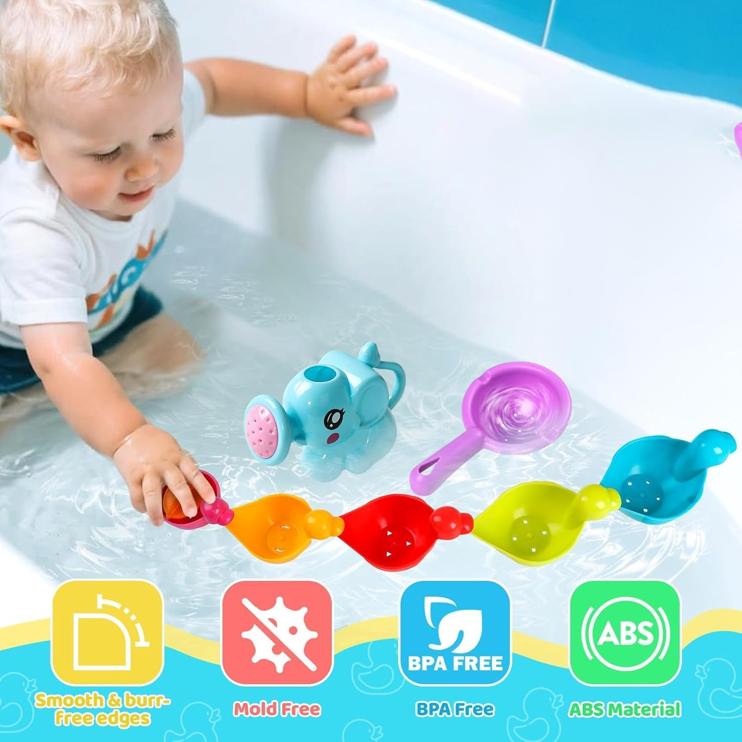 8PCS Mold Free Baby Bath Toys for Toddlers 1-3 , Floating Duck Bathtub Set for Sensory Play | Christmas Birthday Gift for 1 2 3 Year Old Boys & Girls
