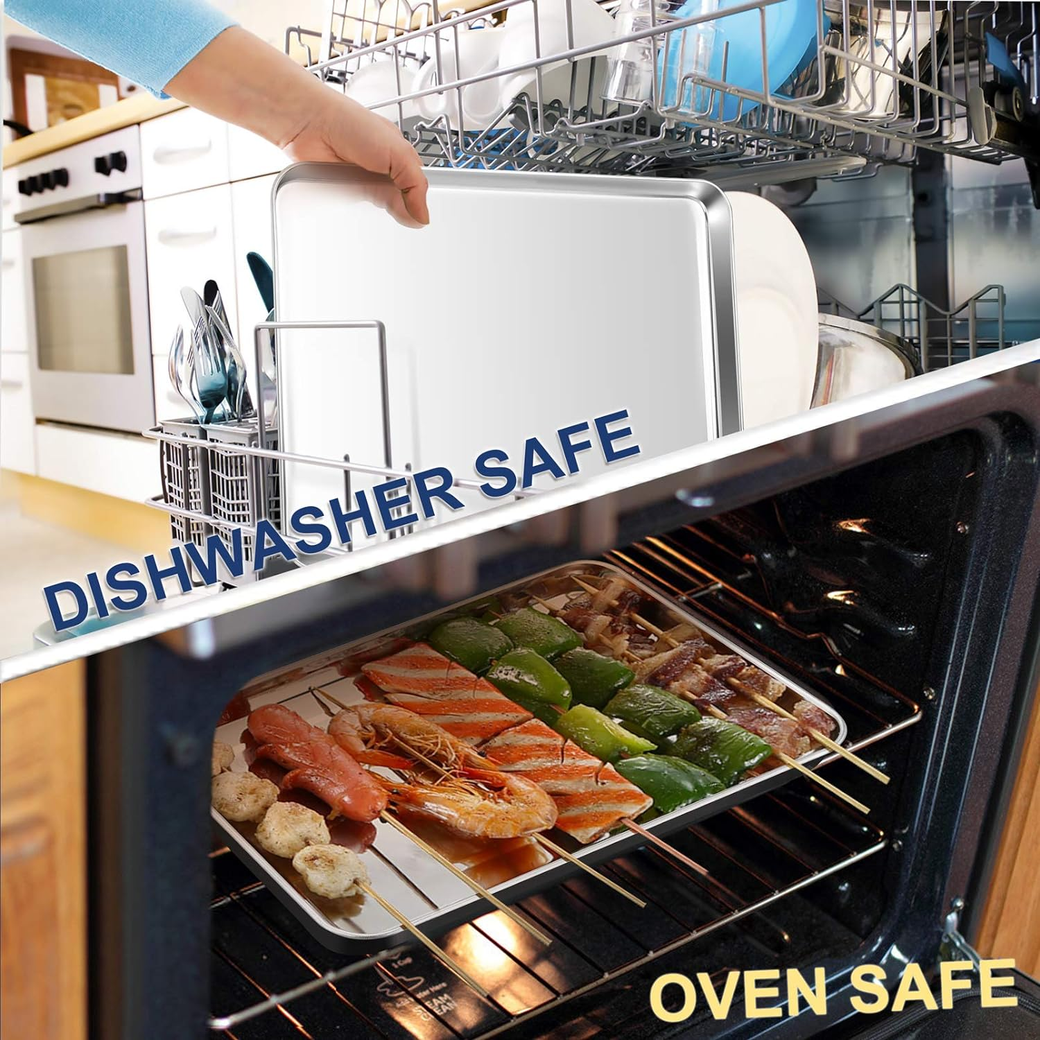 P&P Chef 16 Inch Baking Cookie Sheet, Oven Pan Tray Stainless Steel Sheet Pan for Kitchen, Oven Bakeware for Multi Uses, Shiny Look & Dishwasher Safe, Healthy & Heavy Duty, 2Pcs image number 1